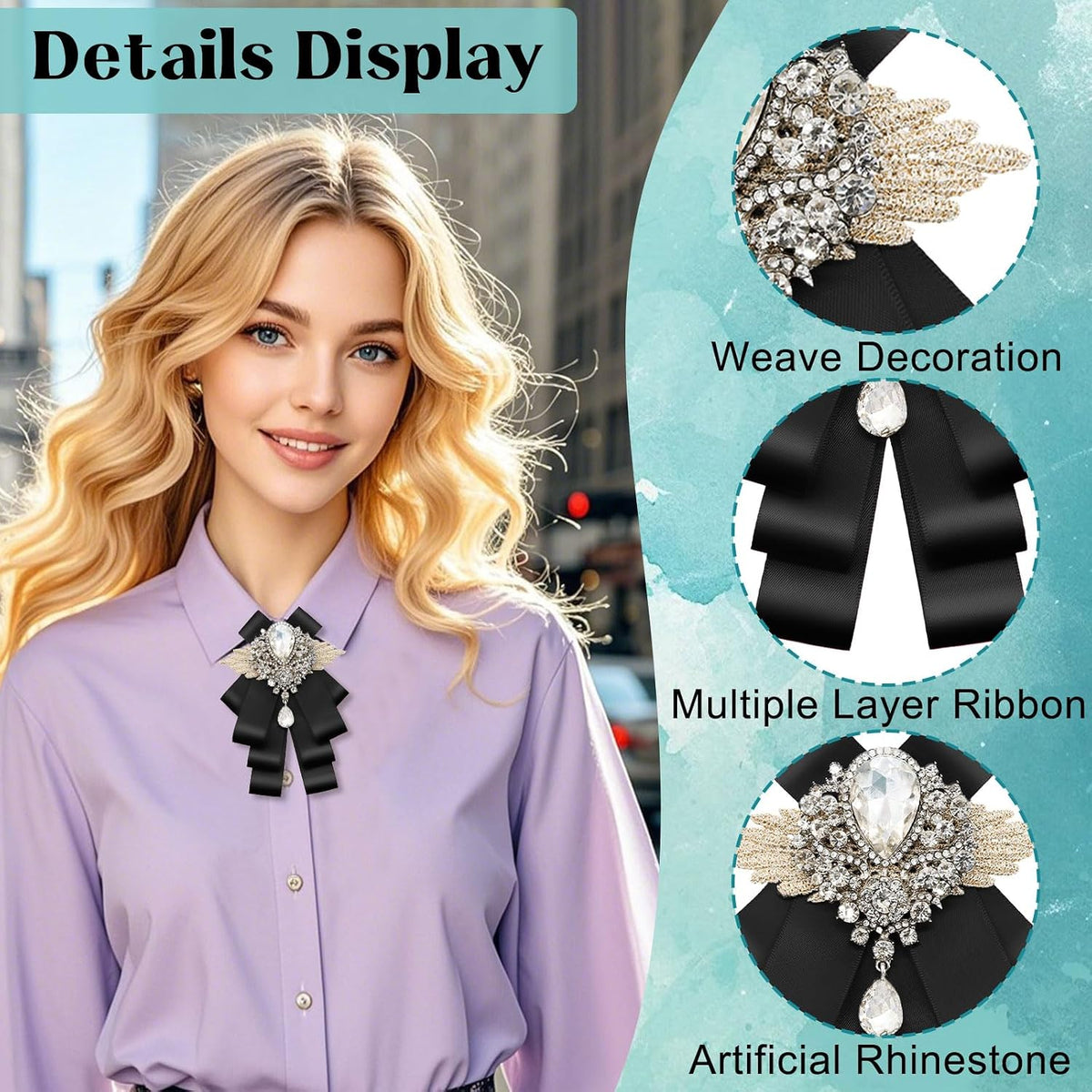 Bow Ties for Men Women Adjustable Rhinestone Bow Tie, Pre-tied Satin Bowtie for Women School Business Party Wedding