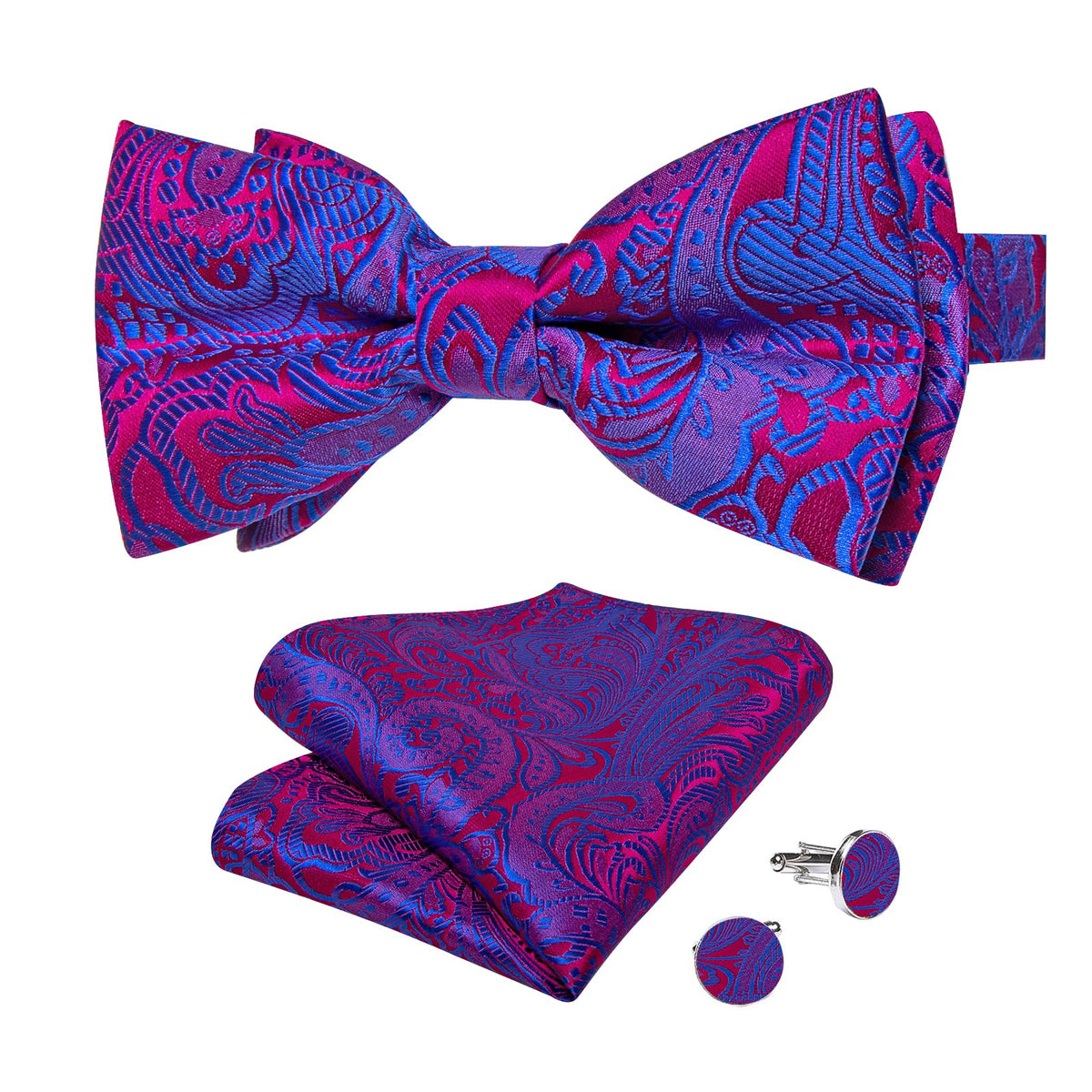 DiBanGu Silk Paisley Bow Tie for Men Formal Pre-tied Bowtie Set