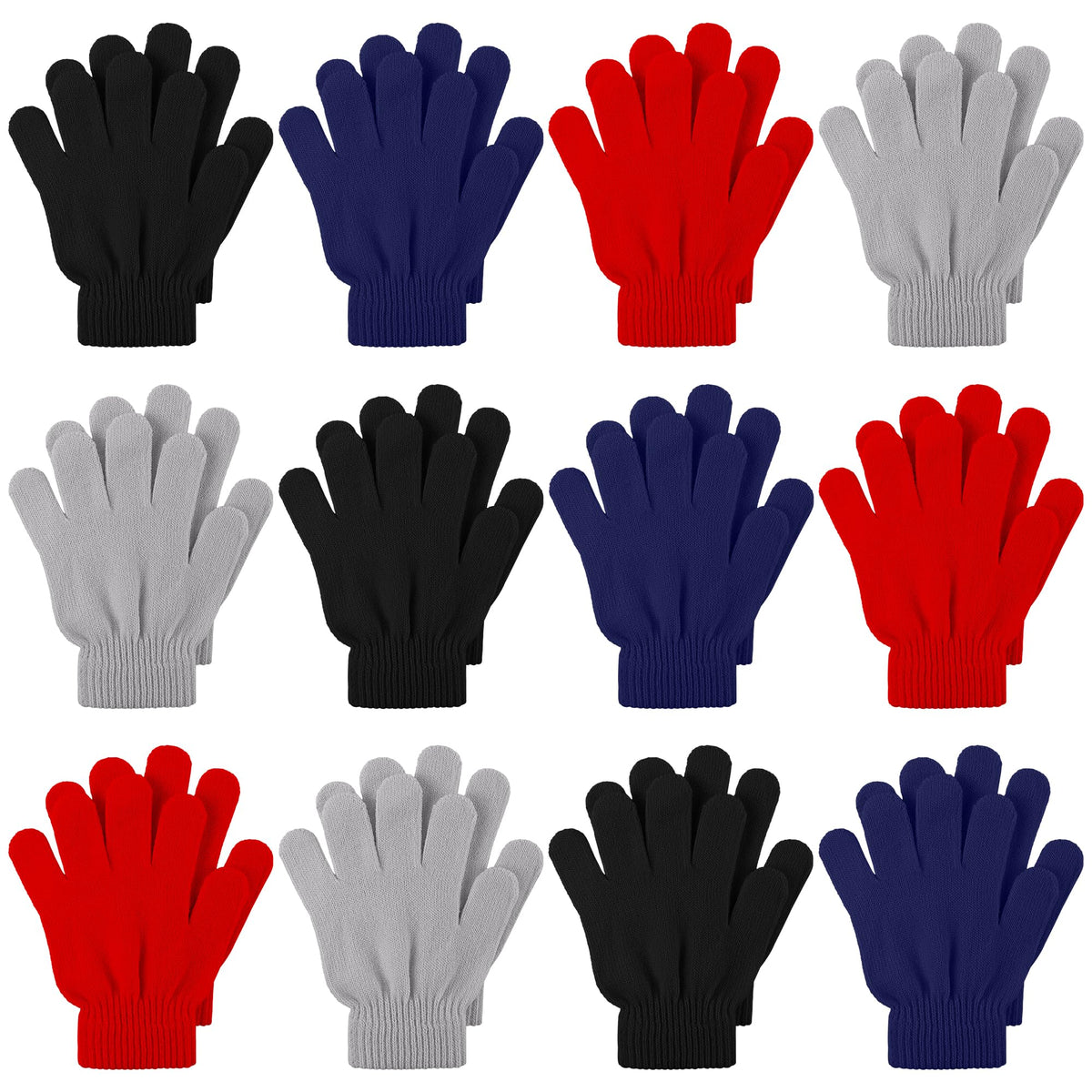 Cooraby 12 Pairs Kid's Winter Magic Gloves Children Stretchy Warm Magic Gloves Boys or Girls Knit Gloves for 6-12 Years