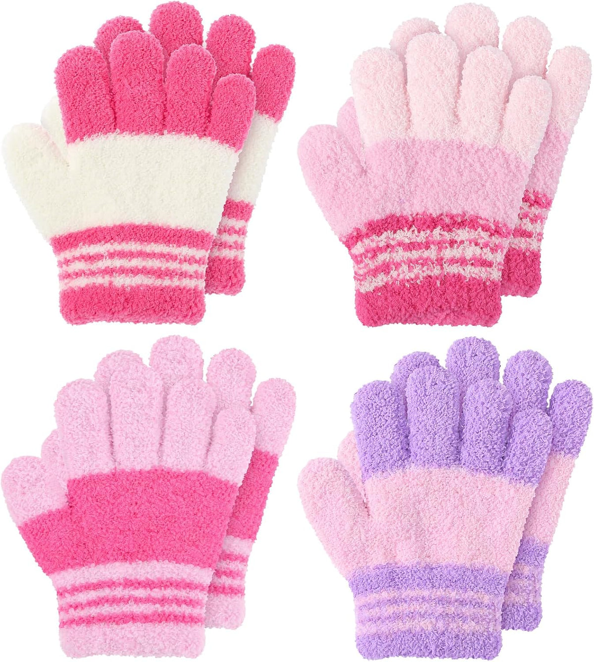 Clothclose 4 Pairs Kids Gloves, Warm Stretchy Winter Gloves for Boys Girls