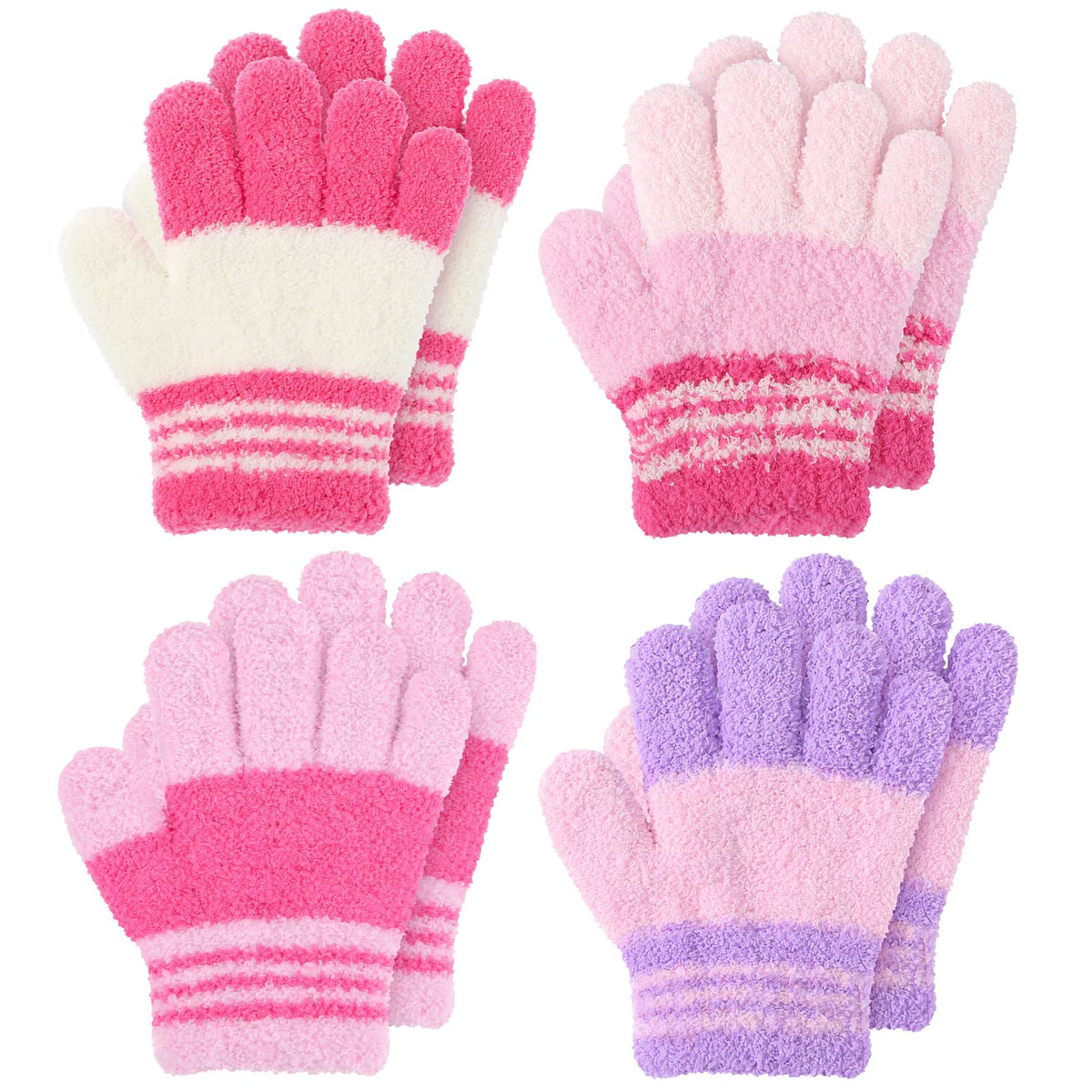 Clothclose 4 Pairs Kids Gloves, Warm Stretchy Winter Gloves for Boys Girls