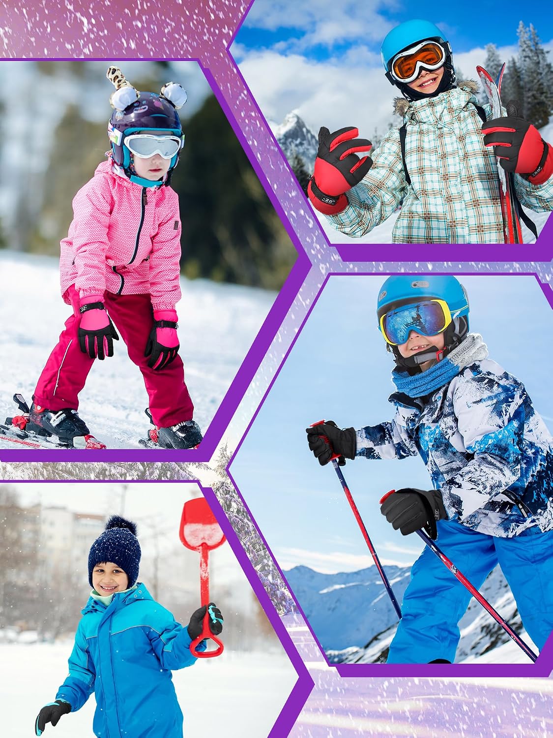 Bencailor 6 Pairs Kids Winter Snow Gloves