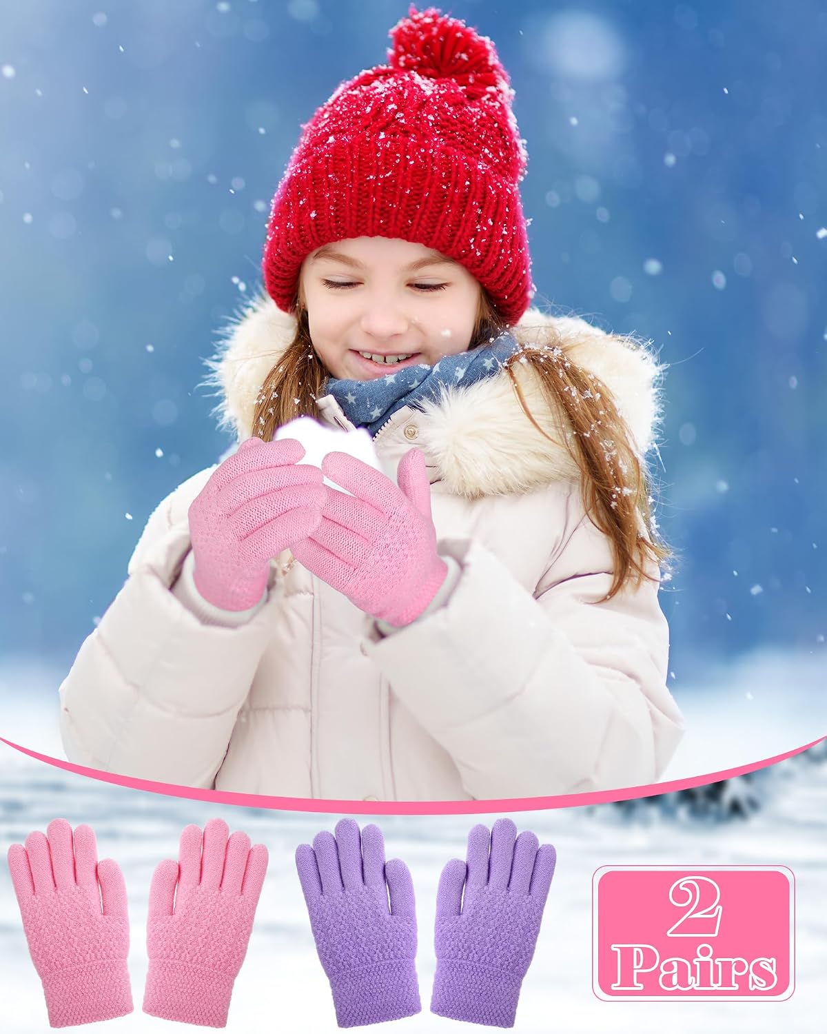 Chuarry 2 Pairs Kids Fleece Lined Gloves