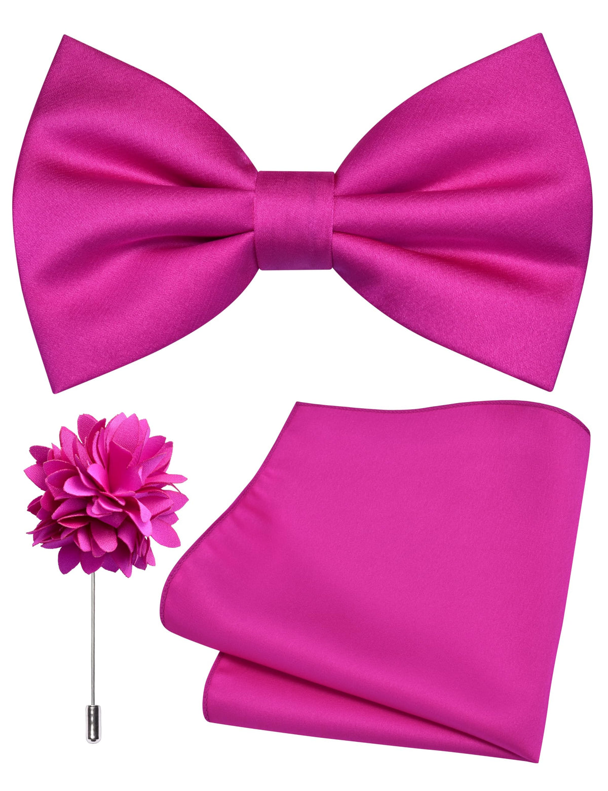 Branduce Solid Color Pre-tied Bow Tie and Pocket Square Lapel Pin Set for Men