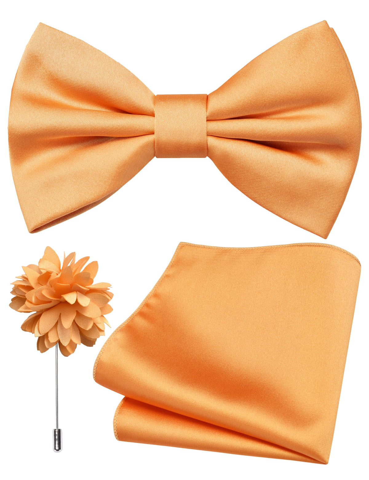 Branduce Solid Color Pre-tied Bow Tie and Pocket Square Lapel Pin Set for Men