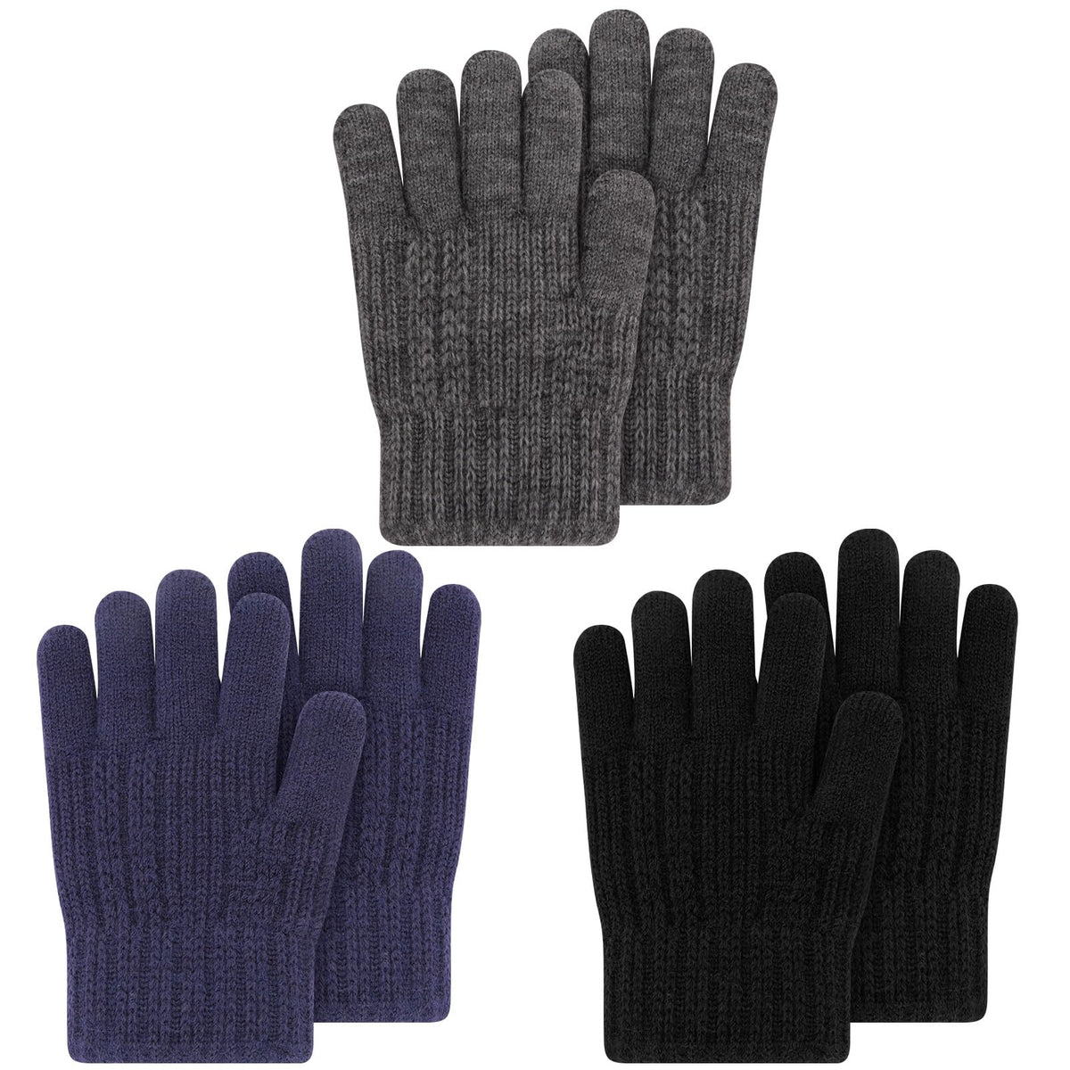 Kids Winter Gloves for Boys Girls, 3 Pairs Children Warm Wool Lined Gloves Toddler Thermal Knitted Mittens