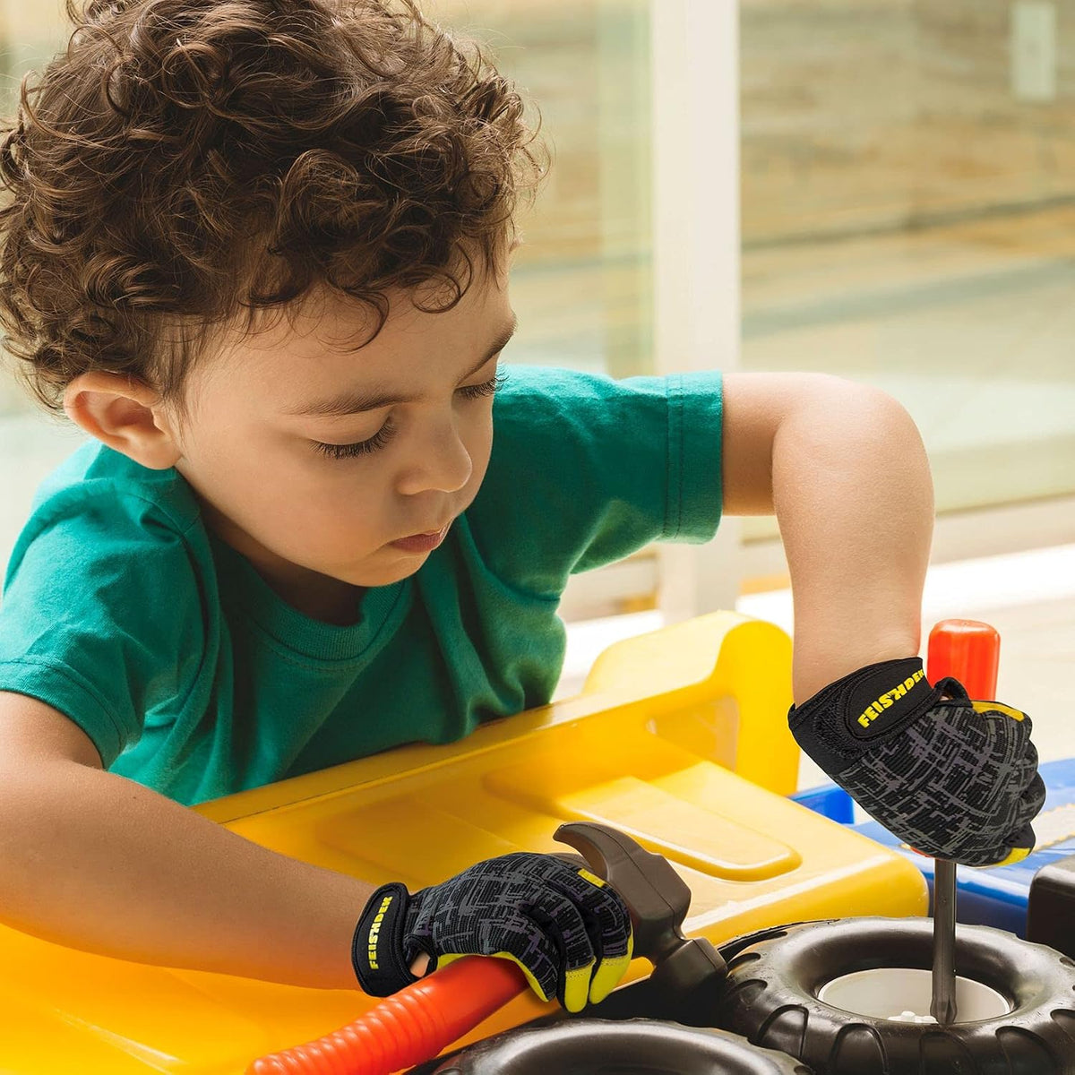 Kids Genuine Leather Work Gloves Age 2-12, Touchscreen, Reflective