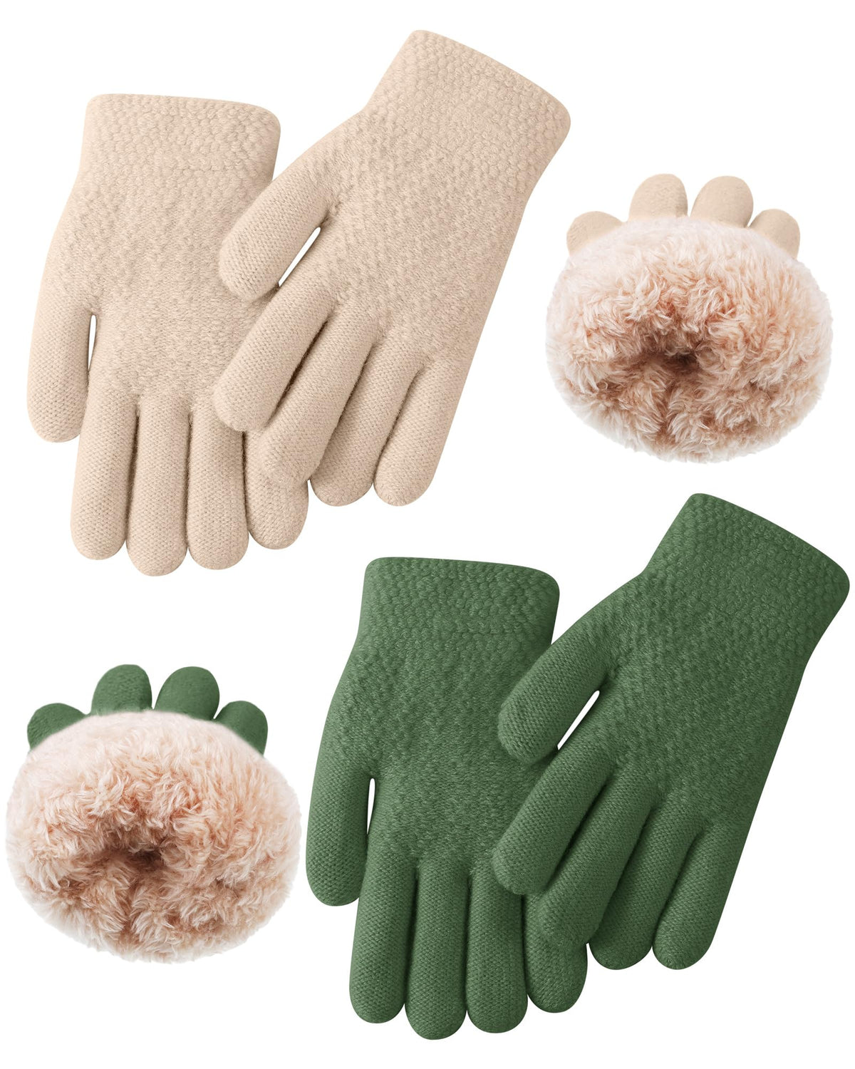 Chuarry 2 Pairs Kids Fleece Lined Gloves