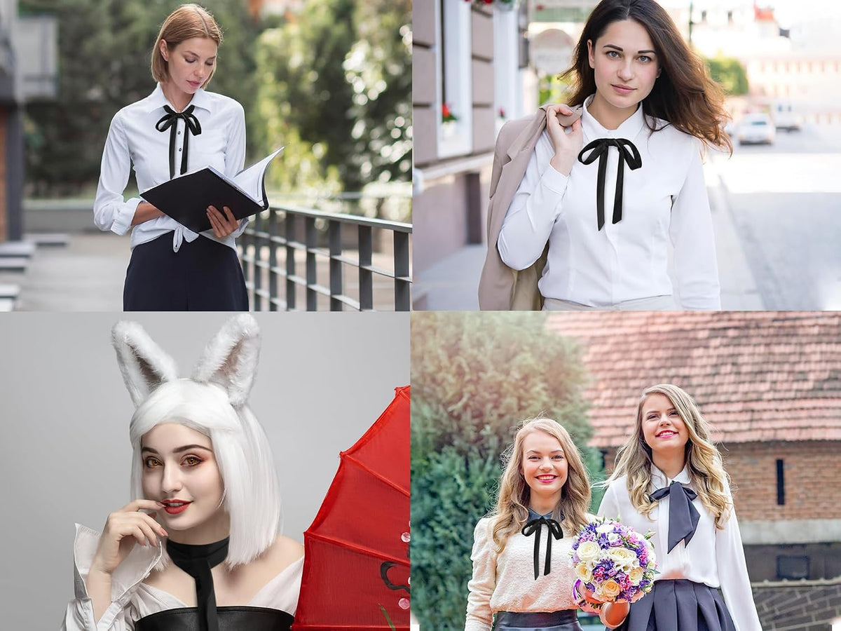 LJBFNN Bow Ties for Women Self Tie Satin Ribbon Bow Ties for Uniform Cosplay Womens Accessory