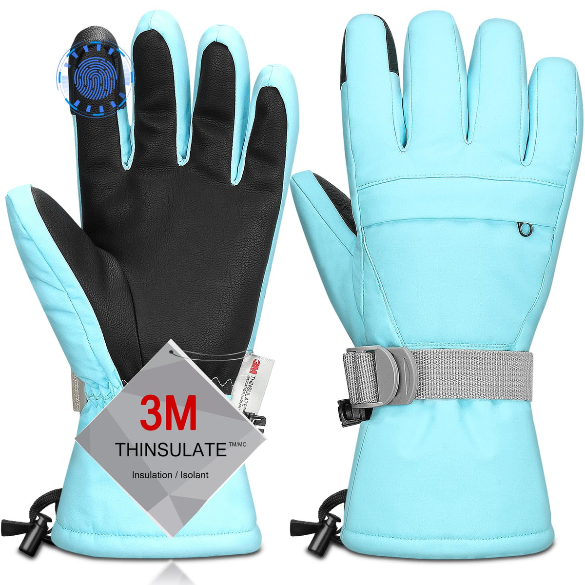 Ski Gloves,Snow Gloves Waterproof Winter Warm Cold Weather Touchscreen Gloves for Parent& Child Kids Skiing,Snowboarding
