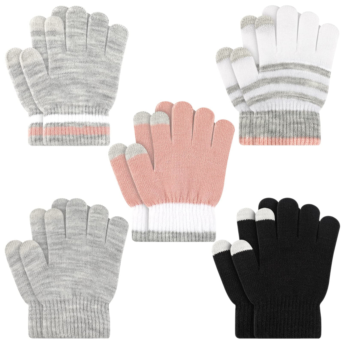 ONESING 3-24 Pairs Winter Knit Gloves for Kids - White Finger Gloves for Boys and Girls