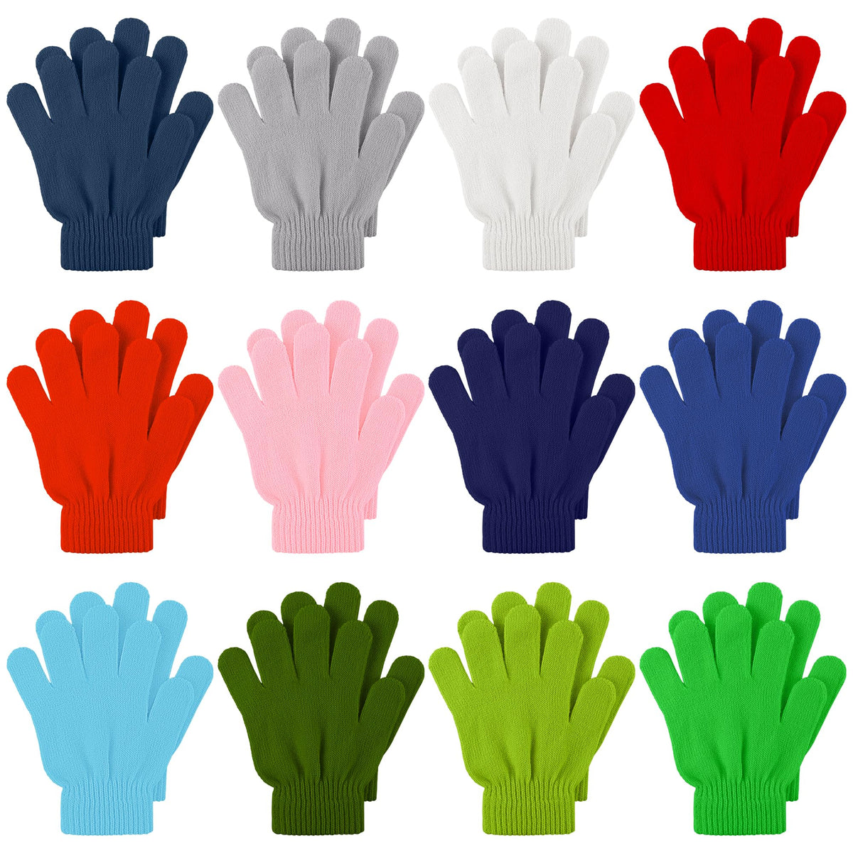 Cooraby 12 Pairs Kid's Winter Magic Gloves Children Stretchy Warm Magic Gloves Boys or Girls Knit Gloves for 6-12 Years