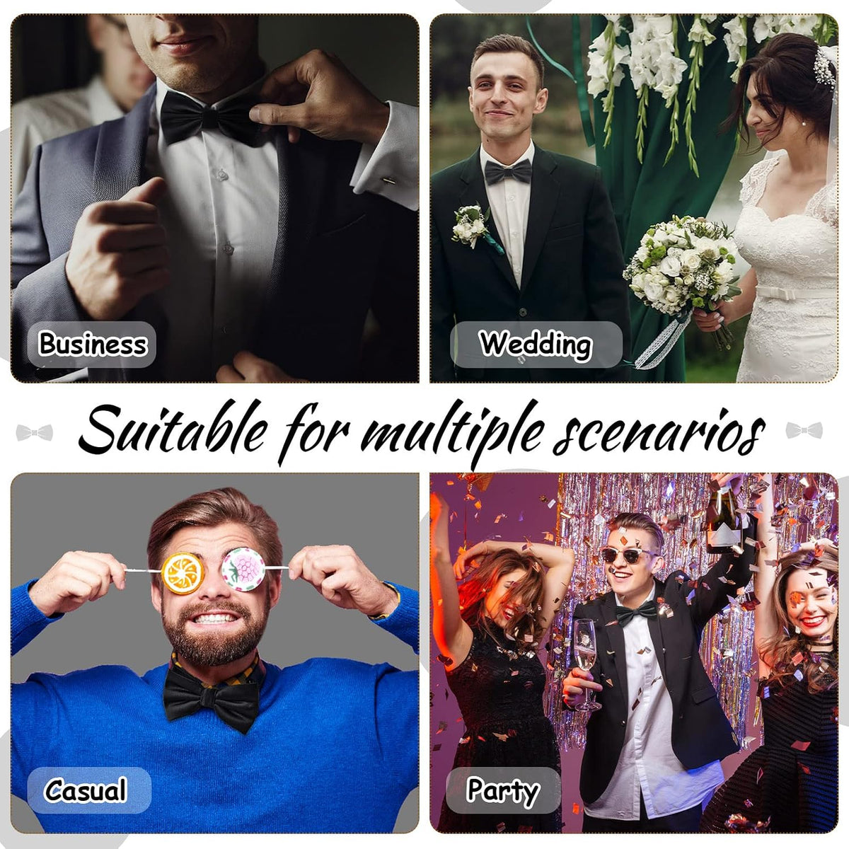 Geyoga 2 Packs Clip on Bow Ties for Men Solid Wedding