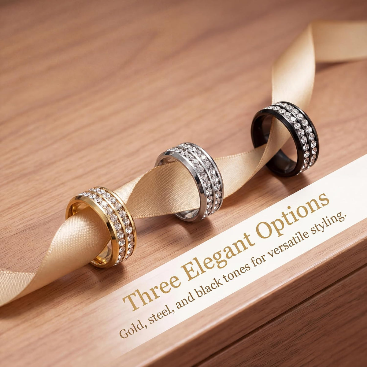 3Pcs Tie Ring for Men Bowtie Necktie Accessories Stylish Clasp Rings Diamond Style for Ties Clasps Formal Mens Jewelry for Wedding Business Wear Elegant Accent with Box (Gold Silver Black)