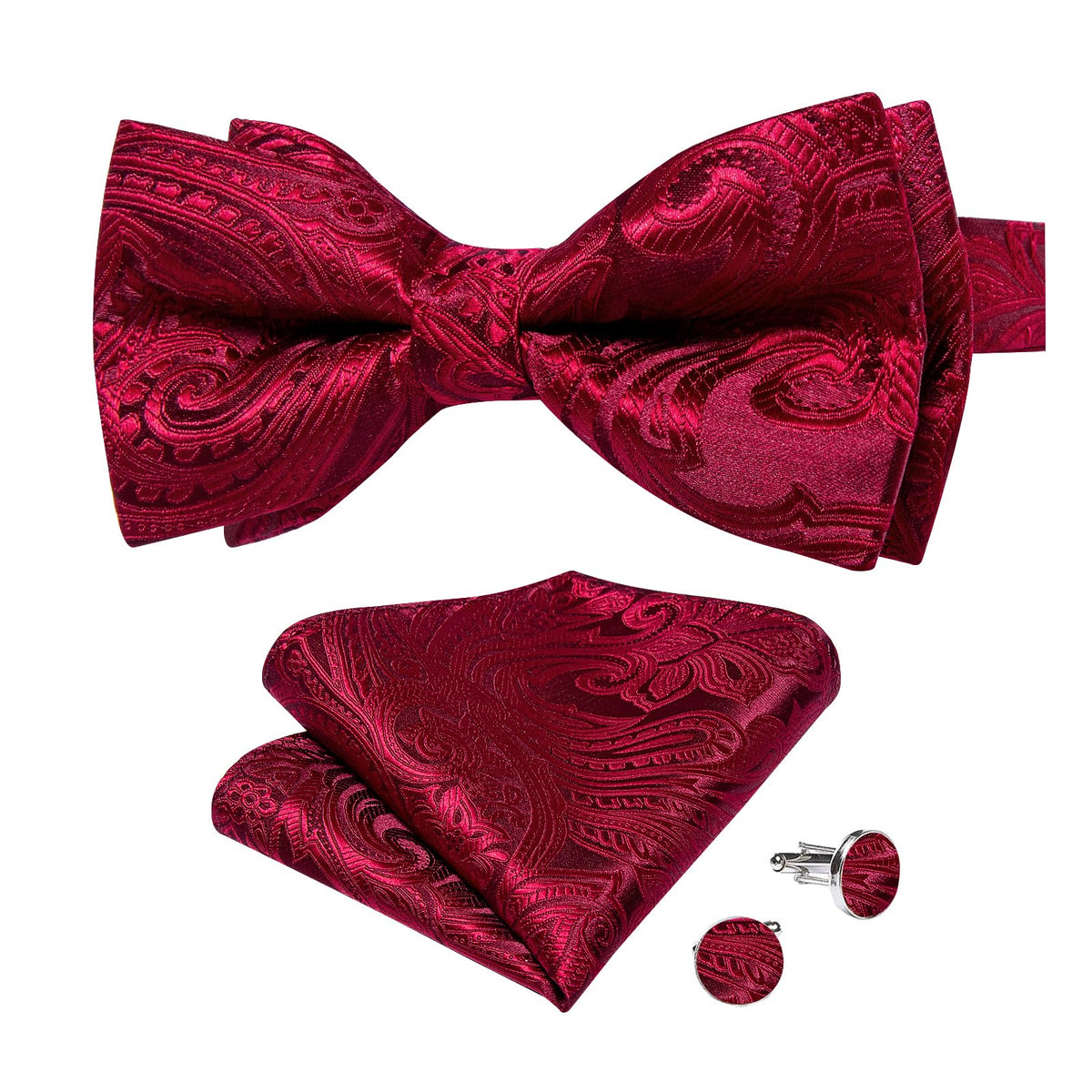 DiBanGu Silk Paisley Bow Tie for Men Formal Pre-tied Bowtie Set