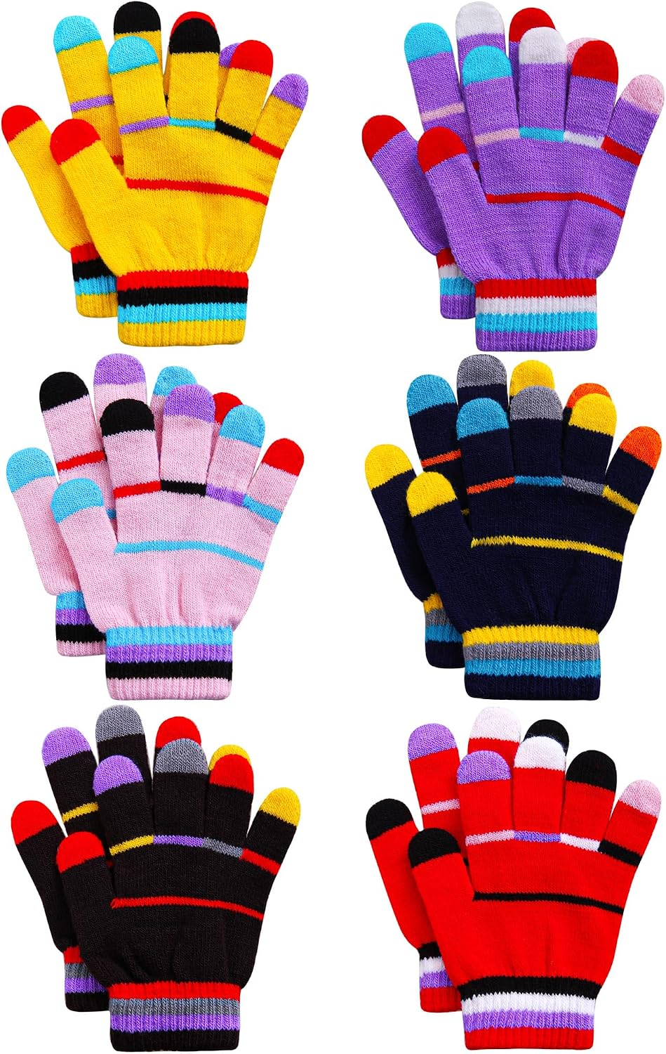 Cooraby 6 Pairs Kids Magic Gloves Warm Winter Toddler Gloves for Boys Girls
