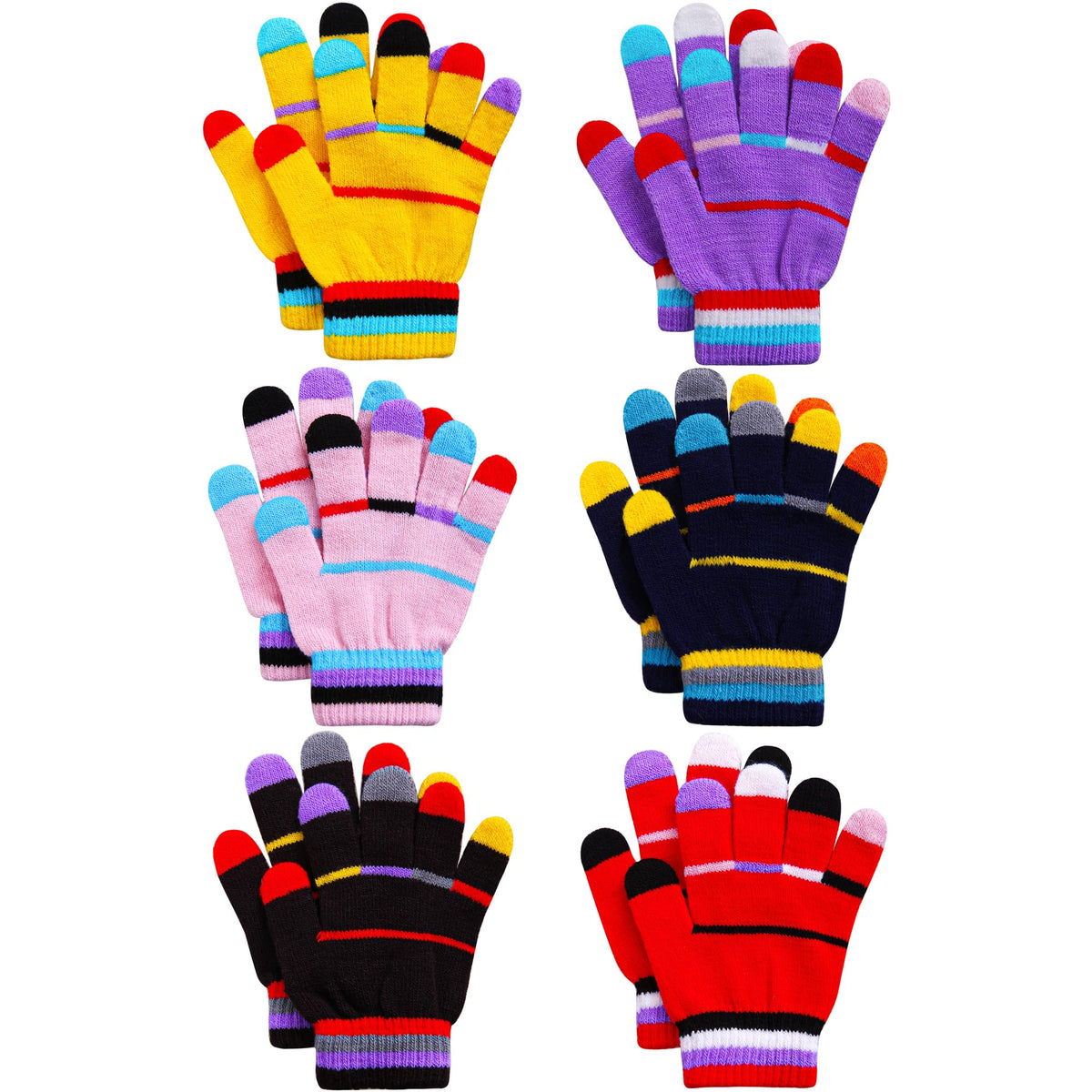 Cooraby 6 Pairs Kids Magic Gloves Warm Winter Toddler Gloves for Boys Girls