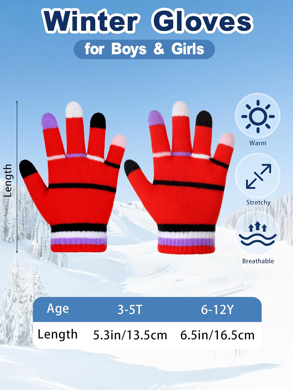 Cooraby 6 Pairs Kids Magic Gloves Warm Winter Toddler Gloves for Boys Girls