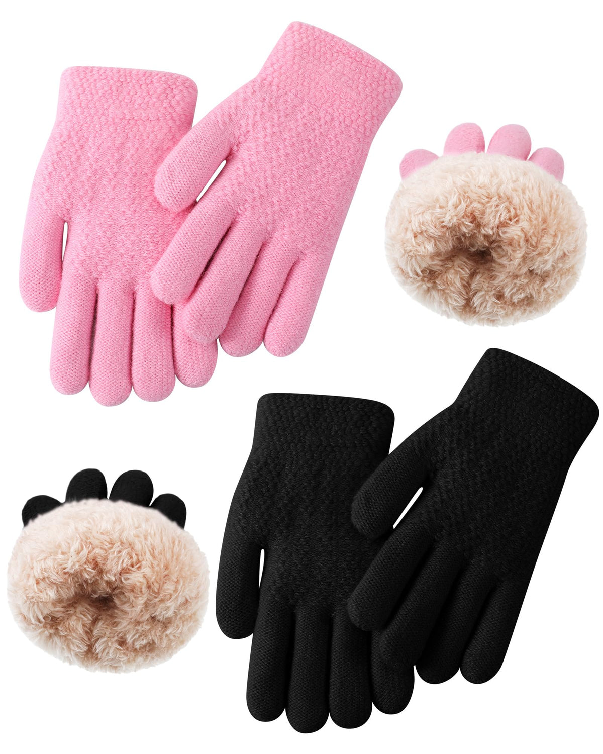 Chuarry 2 Pairs Kids Fleece Lined Gloves