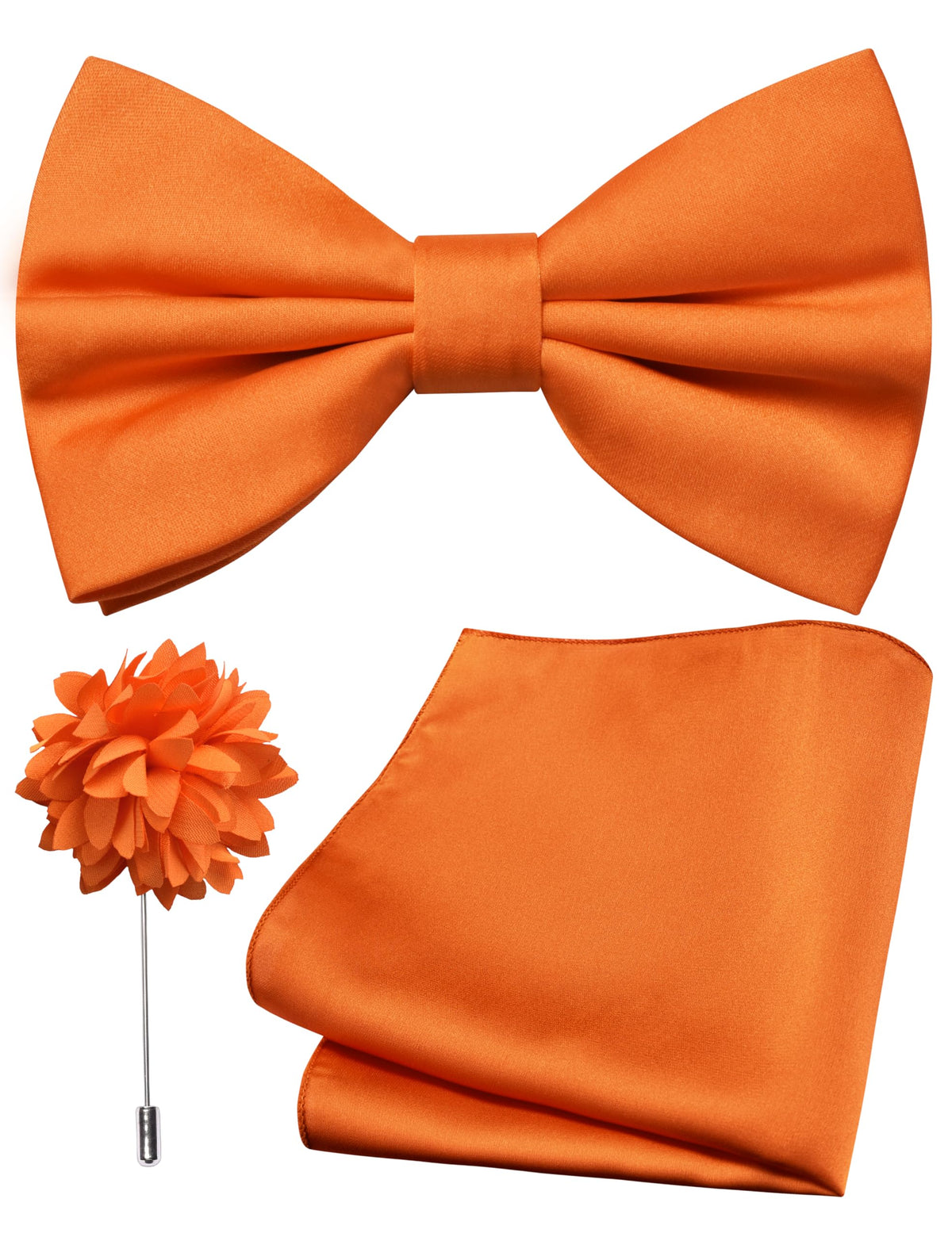 Branduce Solid Color Pre-tied Bow Tie and Pocket Square Lapel Pin Set for Men