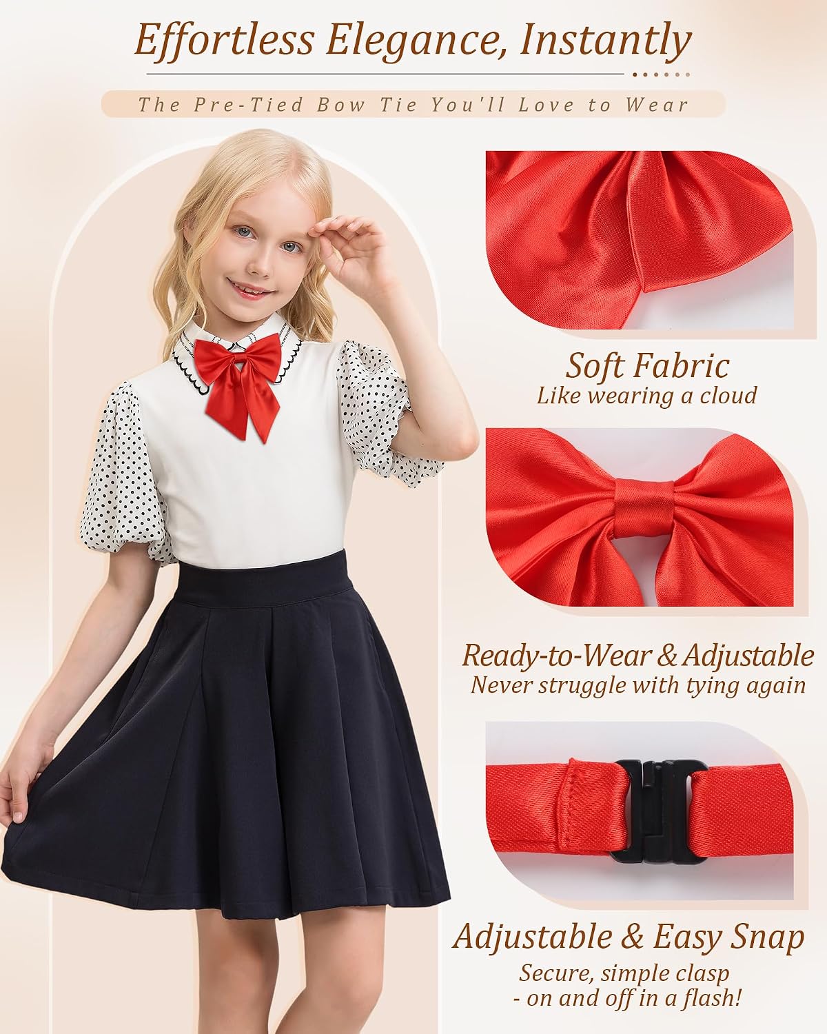 AWAYTR Ladies Adjustable Pre Tied Bowtie - Solid Color Bow Ties for Women
