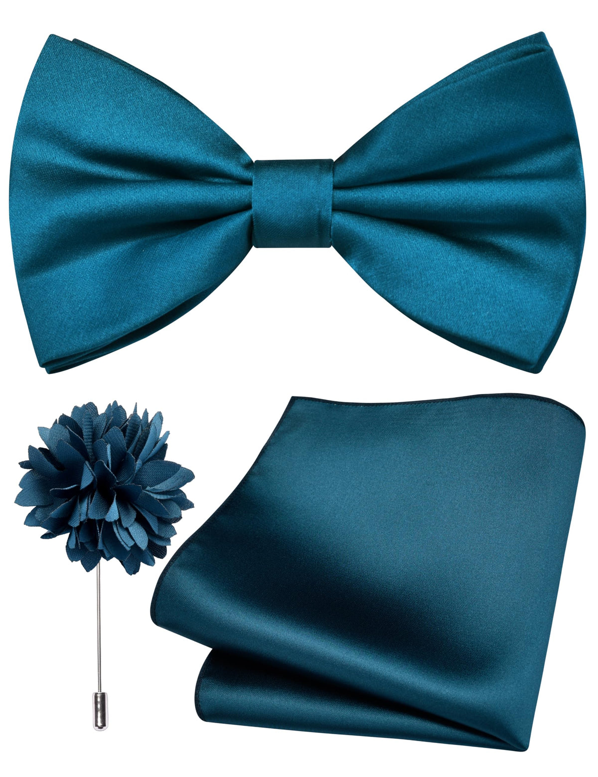 Branduce Solid Color Pre-tied Bow Tie and Pocket Square Lapel Pin Set for Men