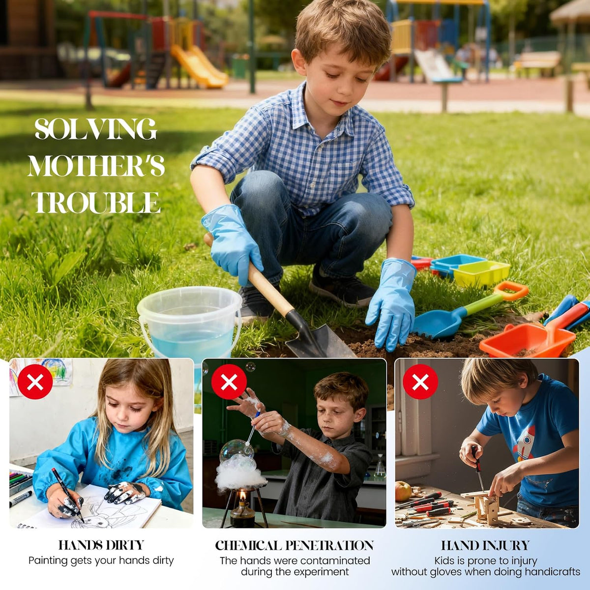 Kids Disposable Gloves, 5-Mil Safe Blue Nitrile, XS, 100Ct