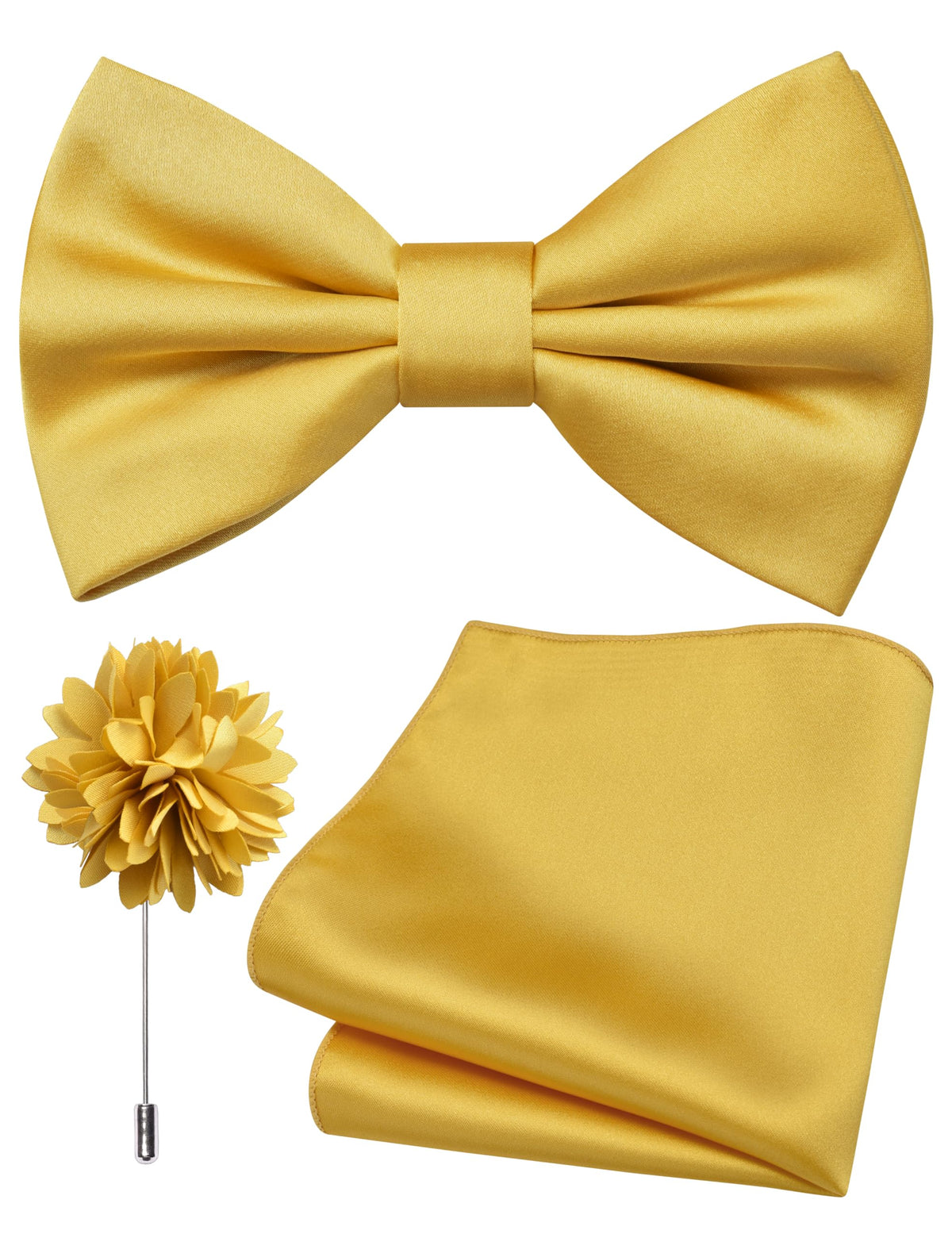 Branduce Solid Color Pre-tied Bow Tie and Pocket Square Lapel Pin Set for Men