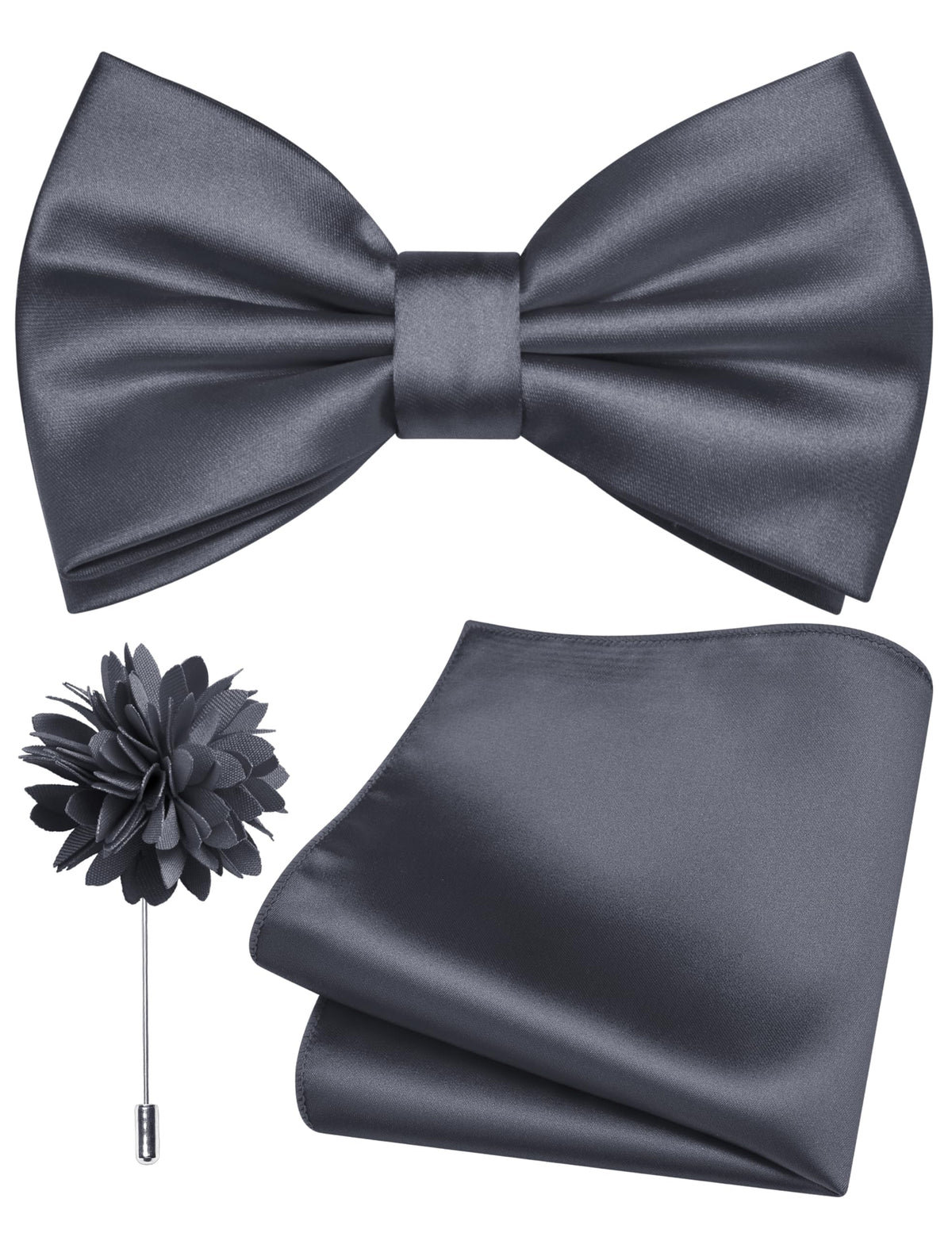 Branduce Solid Color Pre-tied Bow Tie and Pocket Square Lapel Pin Set for Men