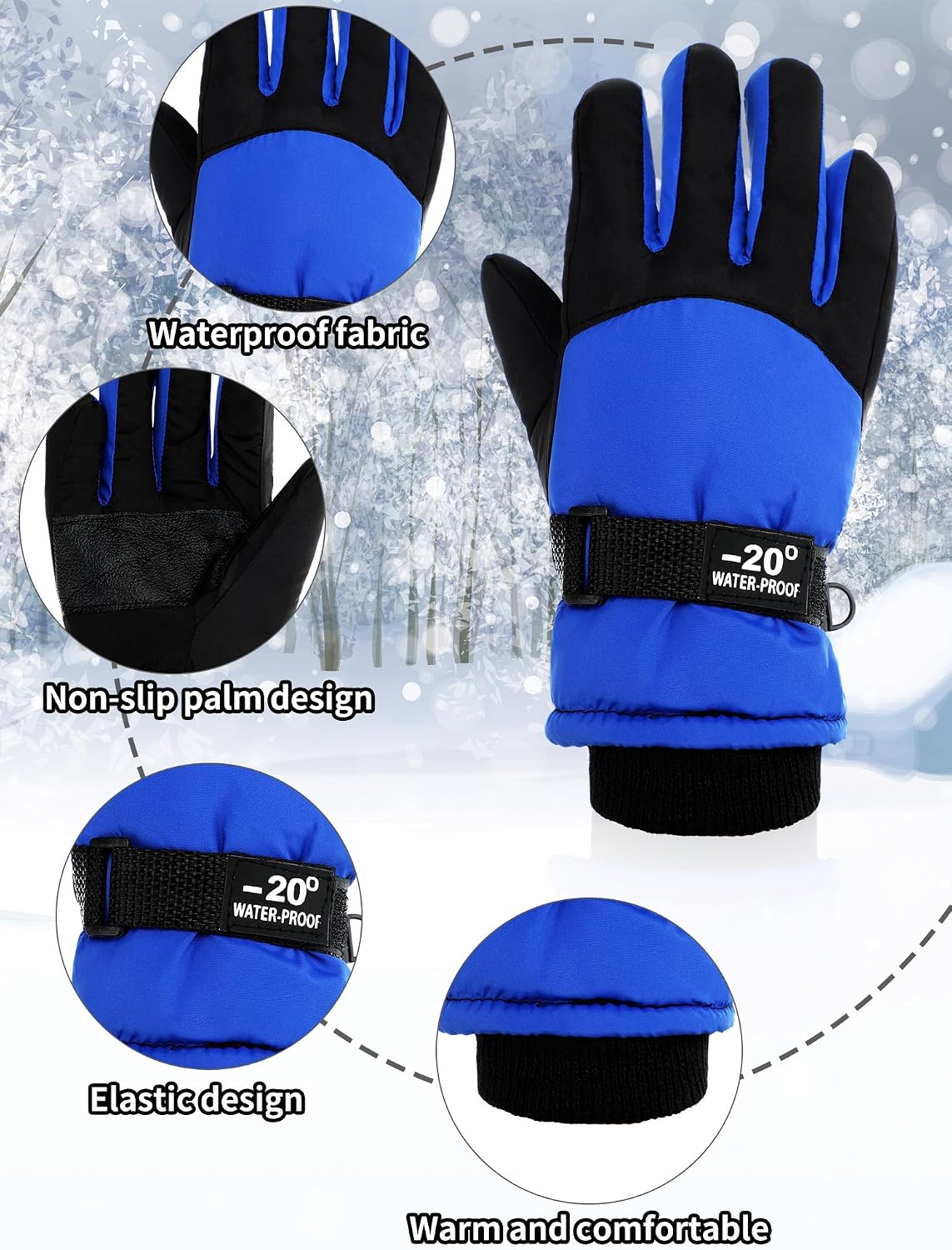 SATINIOR 2 Pair Kids Waterproof Winter Gloves