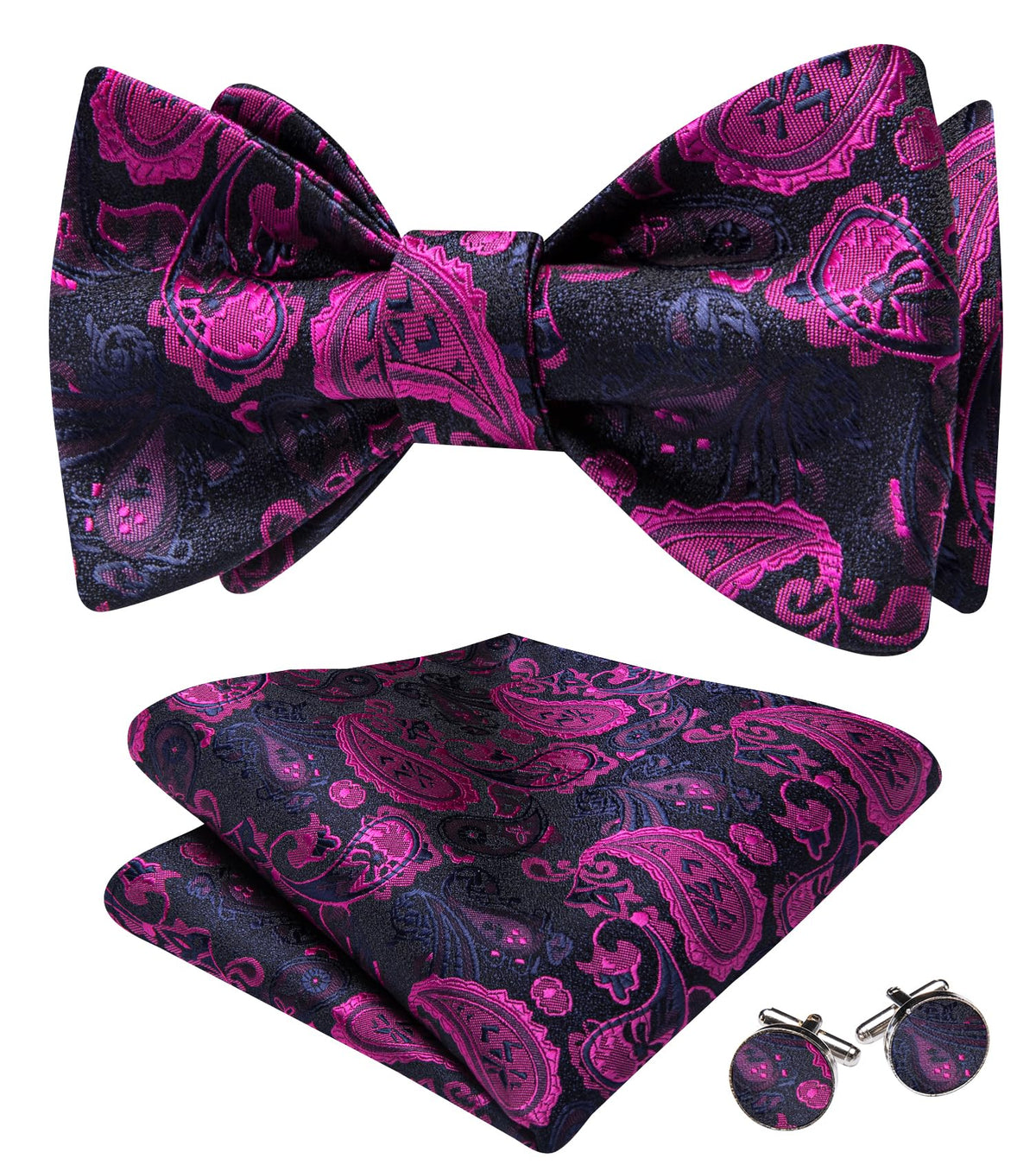 YOHOWA Bow Ties for Men Paisley Self Tie Bowtie Pocket Square Cufflinks Set