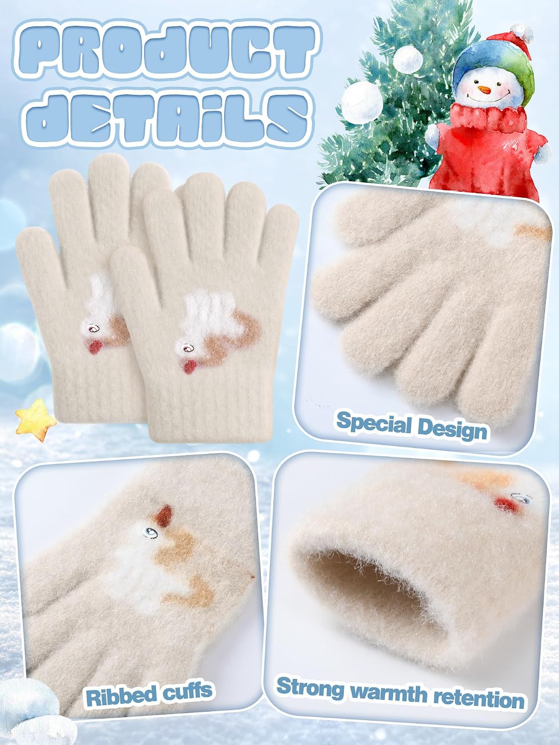 EBOOT 3 Pairs Winter Kids Gloves Warm