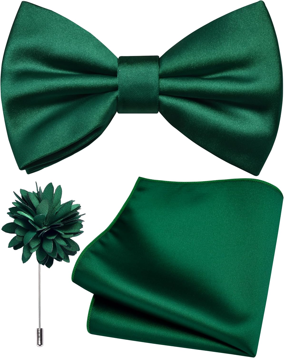 Branduce Solid Color Pre-tied Bow Tie and Pocket Square Lapel Pin Set for Men