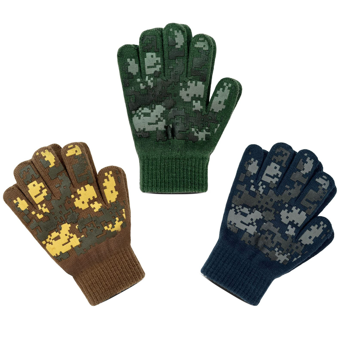 Evridwear Boys Girls Magic Stretch Gripper Gloves 3 Pair Pack Assortment, Kids One Size Winter Warm Gloves Children