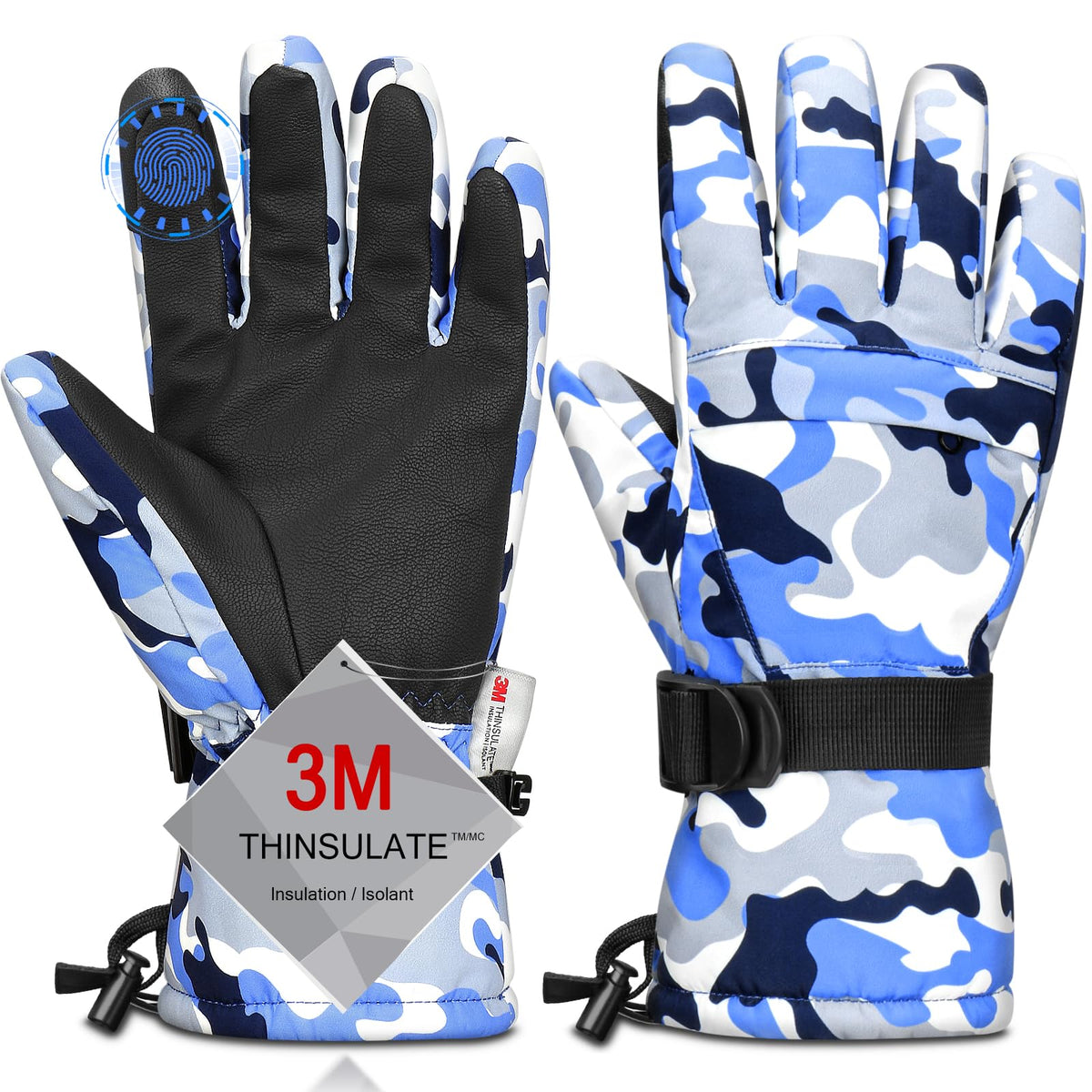 Ski Gloves,Snow Gloves Waterproof Winter Warm Cold Weather Touchscreen Gloves for Parent& Child Kids Skiing,Snowboarding