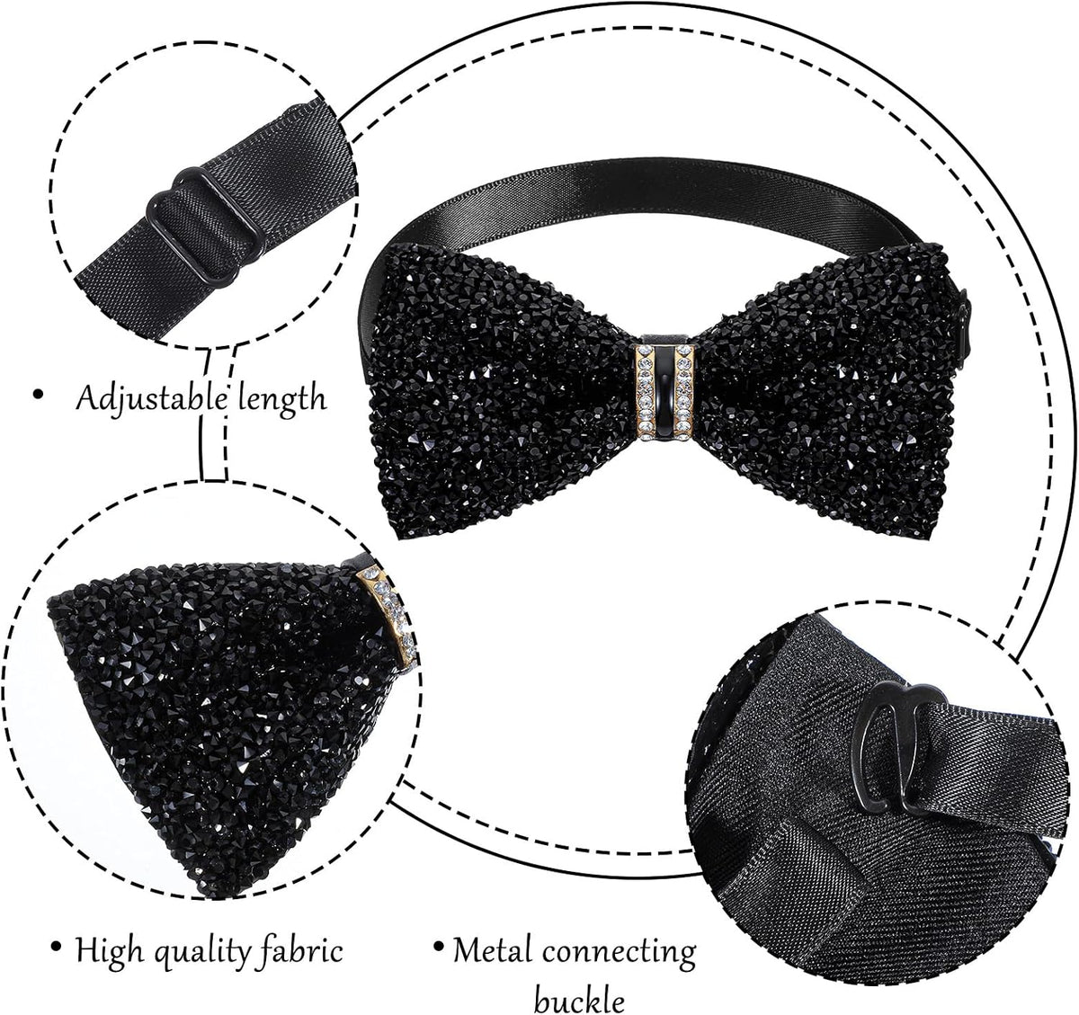 Ymapinc Rhinestone Bow Tie, Sparkly Bow Tie Adjustable