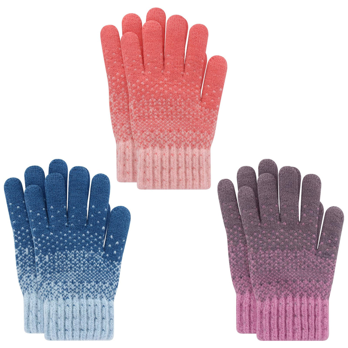 Kids Winter Gloves for Boys Girls, 3 Pairs Children Warm Wool Lined Gloves Toddler Thermal Knitted Mittens