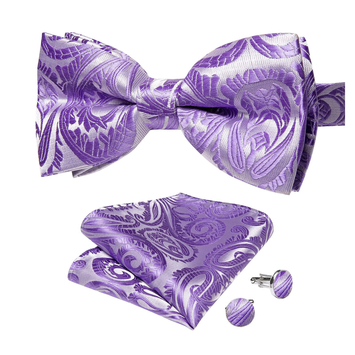 DiBanGu Silk Paisley Bow Tie for Men Formal Pre-tied Bowtie Set