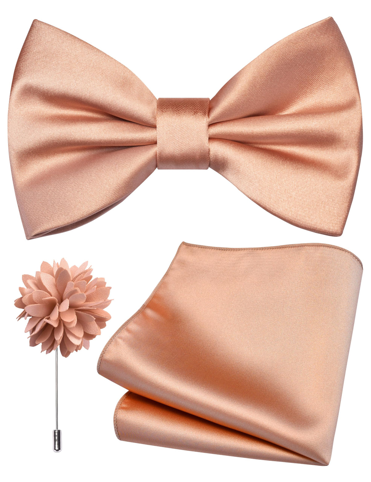Branduce Solid Color Pre-tied Bow Tie and Pocket Square Lapel Pin Set for Men