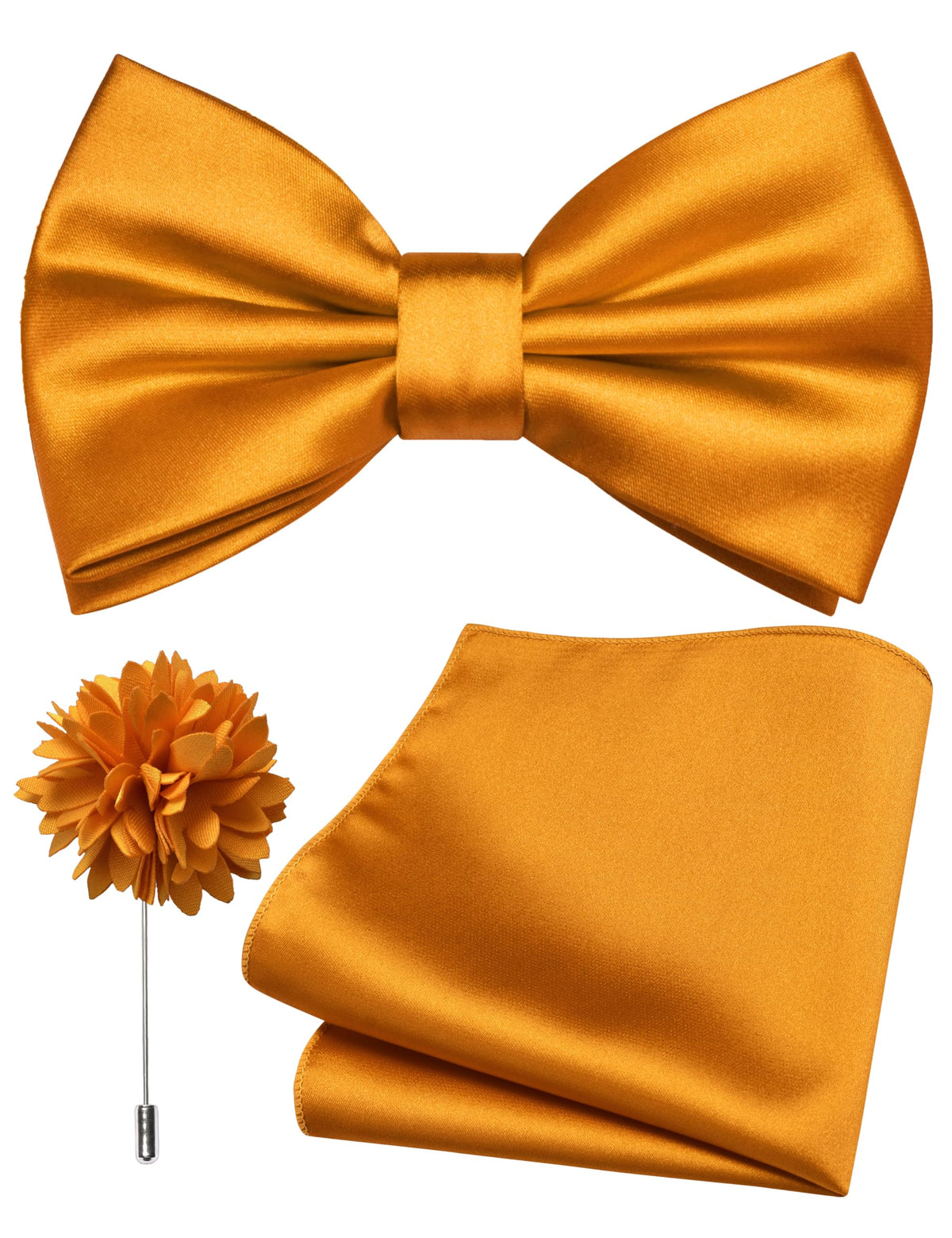 Branduce Solid Color Pre-tied Bow Tie and Pocket Square Lapel Pin Set for Men