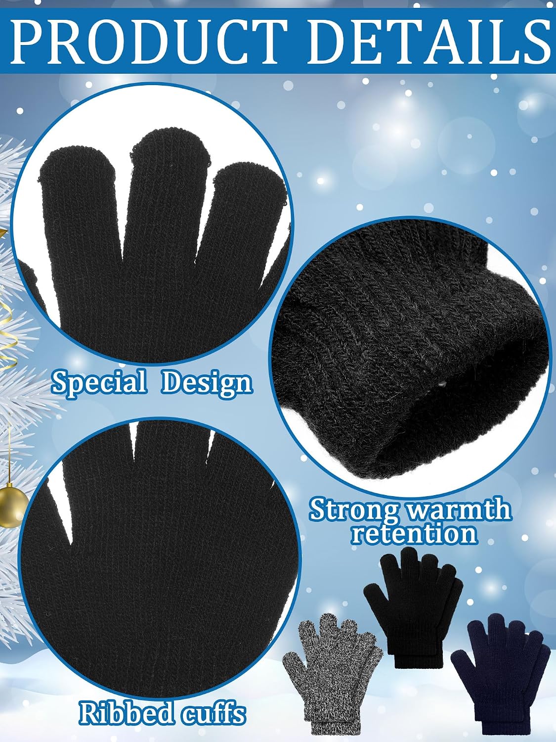 EBOOT 3 Pairs Winter Kids Gloves Warm