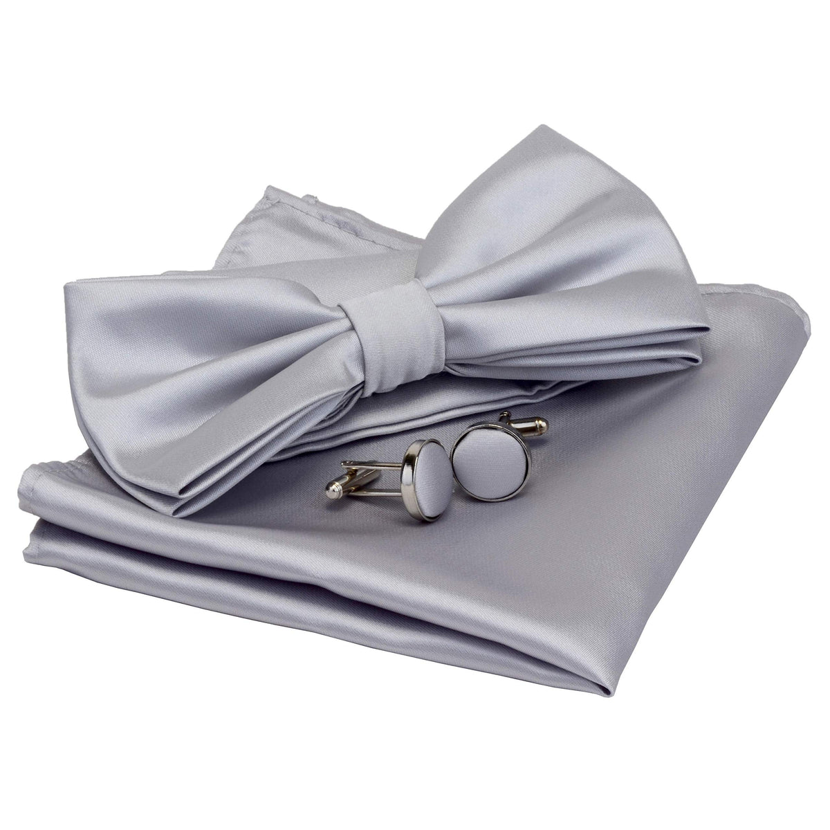 GUSLESON Mens Solid Color Double Fold Pre-tied Bow Tie and Pocket Square Cufflink Set with Gift Box