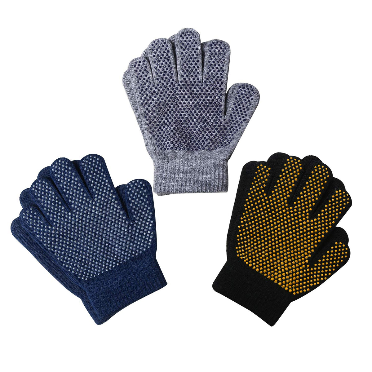 Evridwear Boys Girls Magic Stretch Gripper Gloves 3 Pair Pack Assortment, Kids One Size Winter Warm Gloves Children