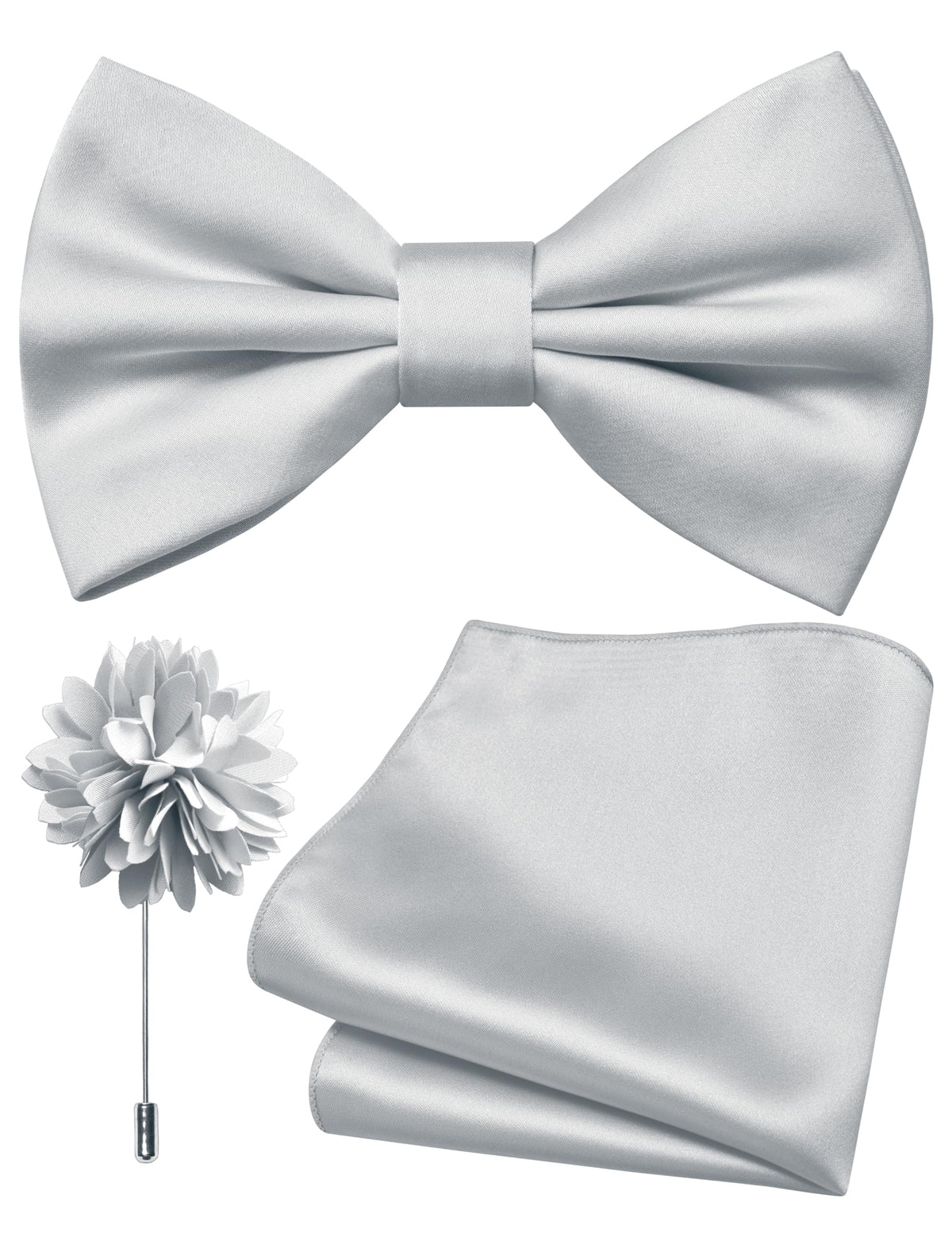 Branduce Solid Color Pre-tied Bow Tie and Pocket Square Lapel Pin Set for Men