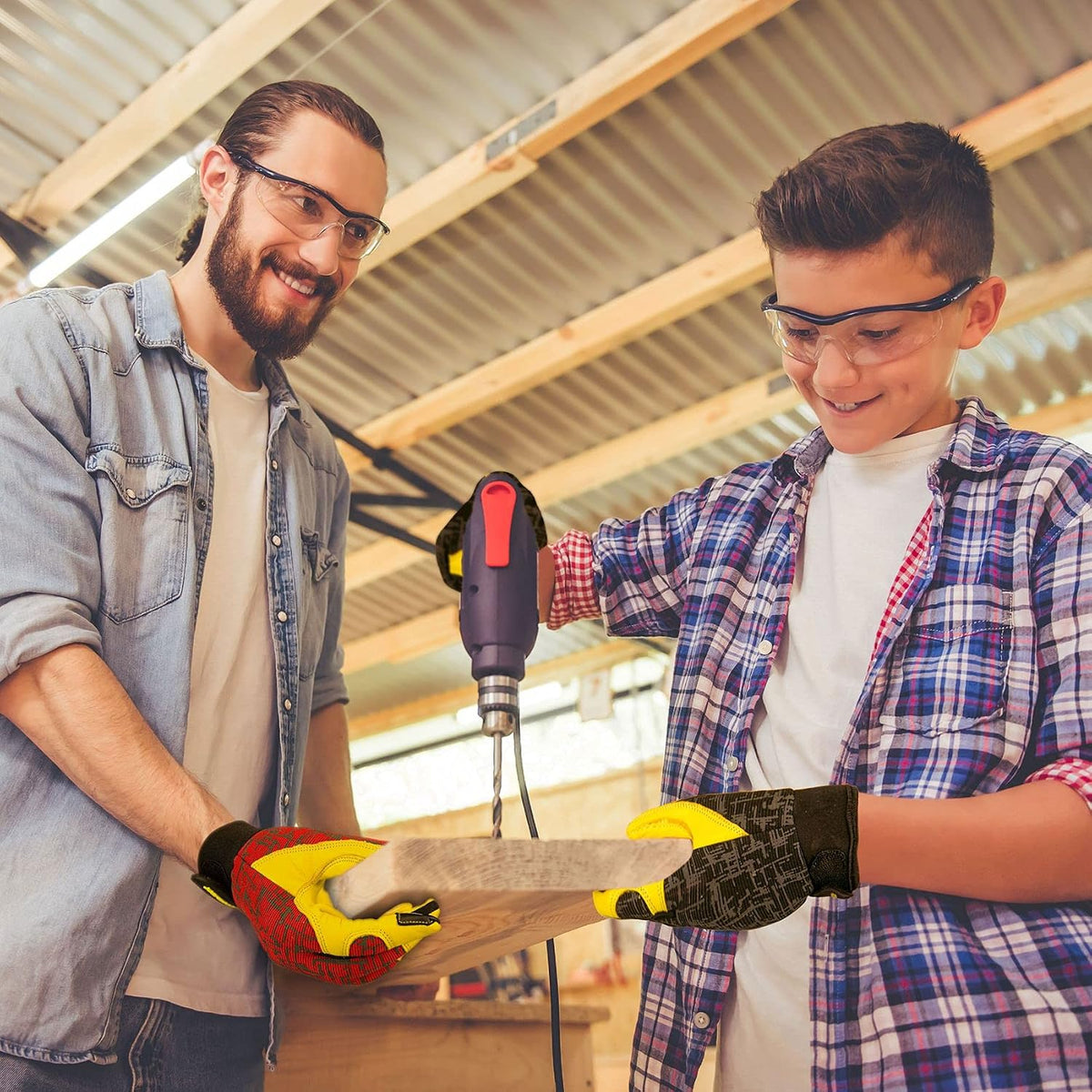 Kids Genuine Leather Work Gloves Age 2-12, Touchscreen, Reflective