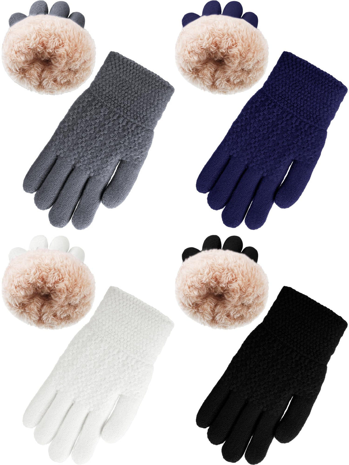 Chuarry 4 Pairs Kids Fleece Lined Gloves Winter Warm Knit Gloves for Girls Boys Cold Weather Supplies, 6-10 Years