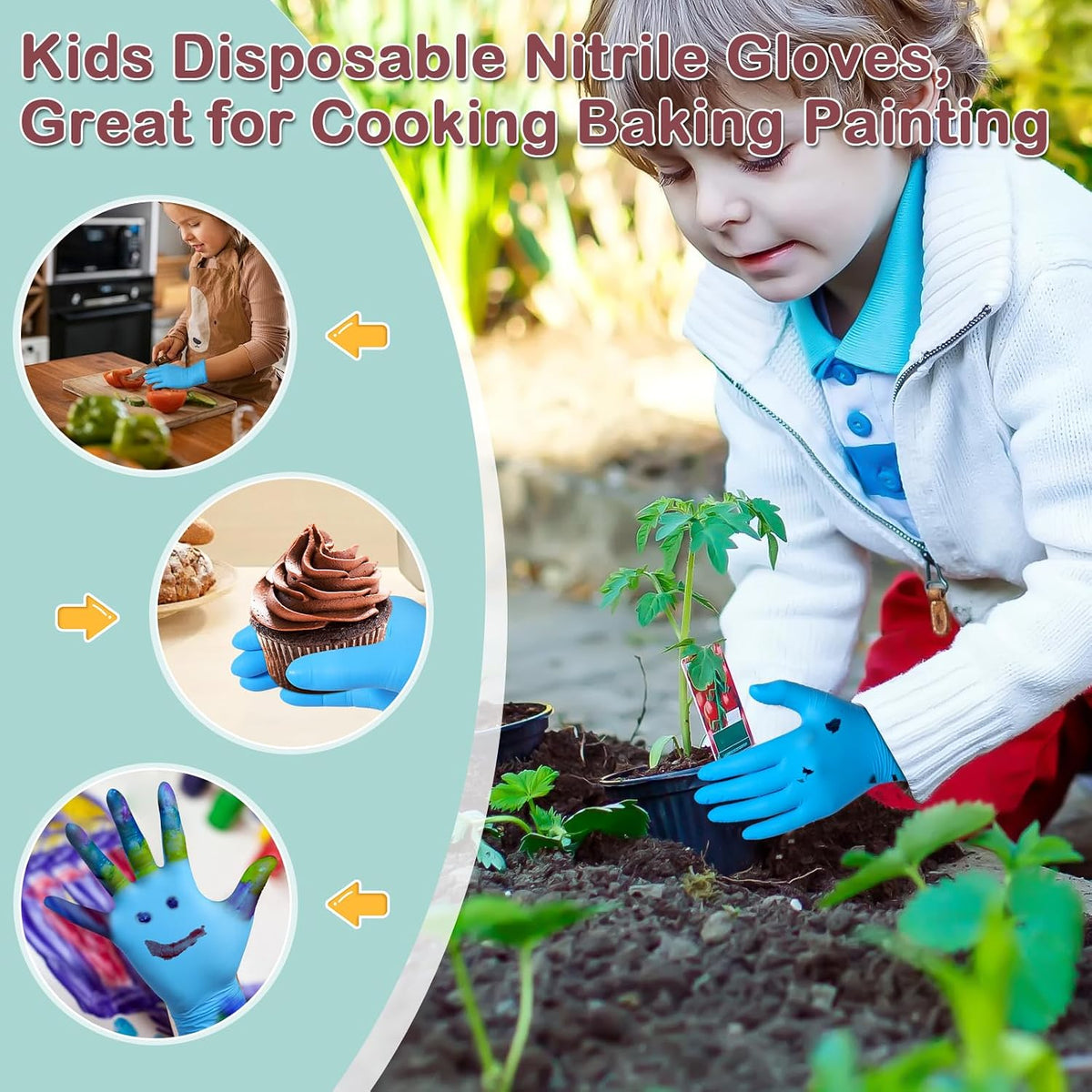 Kids Disposable Nitrile Gloves for 4-10 Years, Suitable for Cooking, Gardening, Painting, Powder and Latex Free-100 PCS