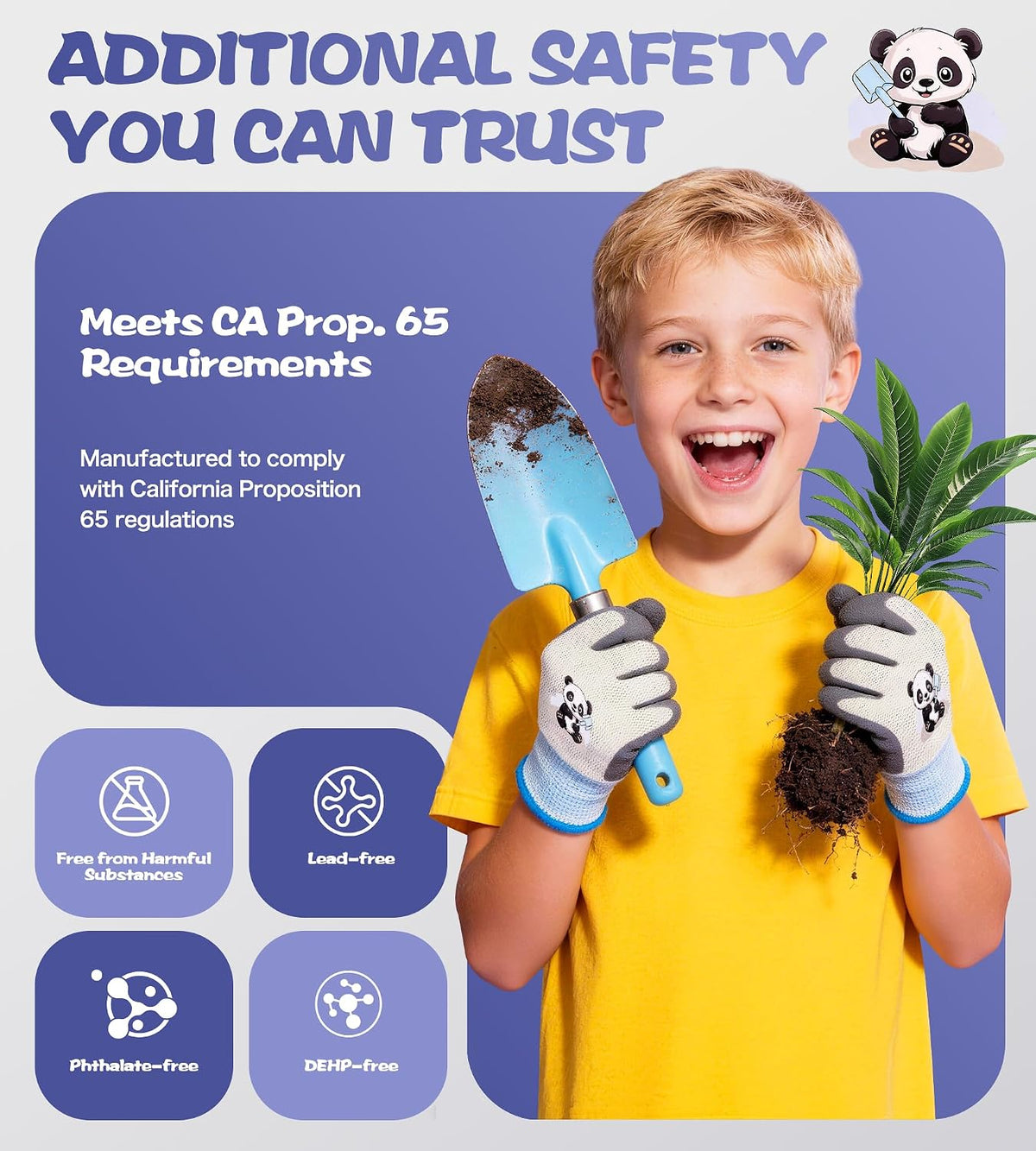 Mr. Panda 3 Pairs Skin-Friendly Kids Gardening Gloves for Age 2-4, Rubber Coated Children's Garden Gloves, Toddler Work Gloves, XXXS