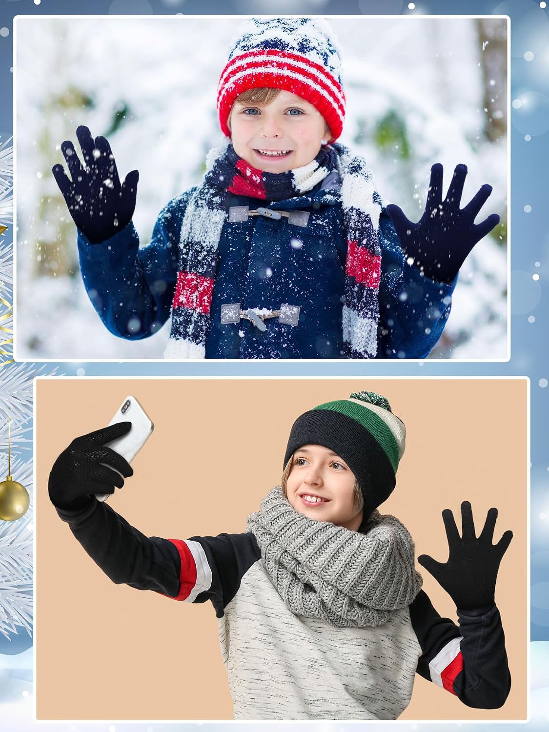 EBOOT 3 Pairs Winter Kids Gloves Warm