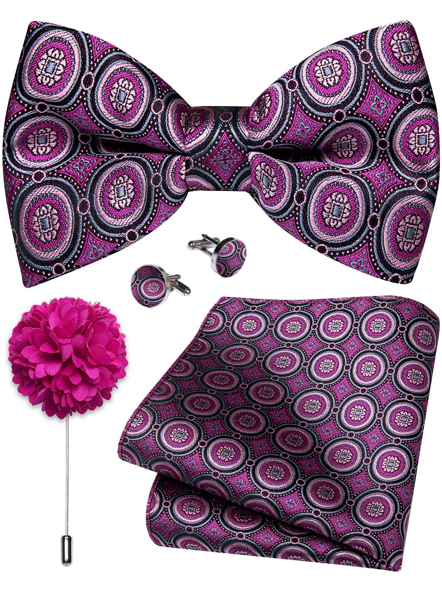 YourTies Silk Bow Ties for Men Pre-Tied Adjustable Paisley Bowtie Set